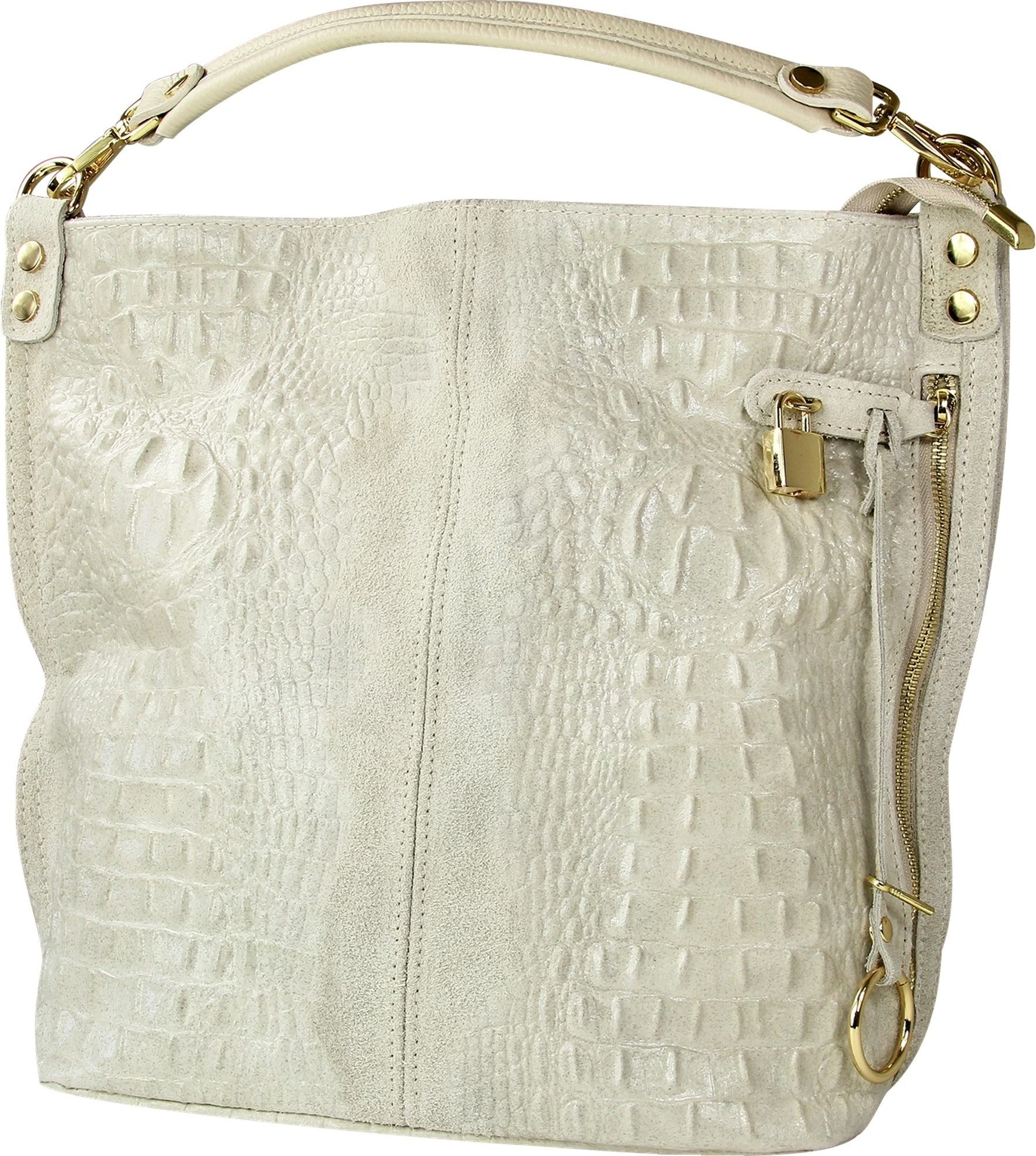 Beuteltasche Toscanto Tasche Kroko-Prägung beige Leder