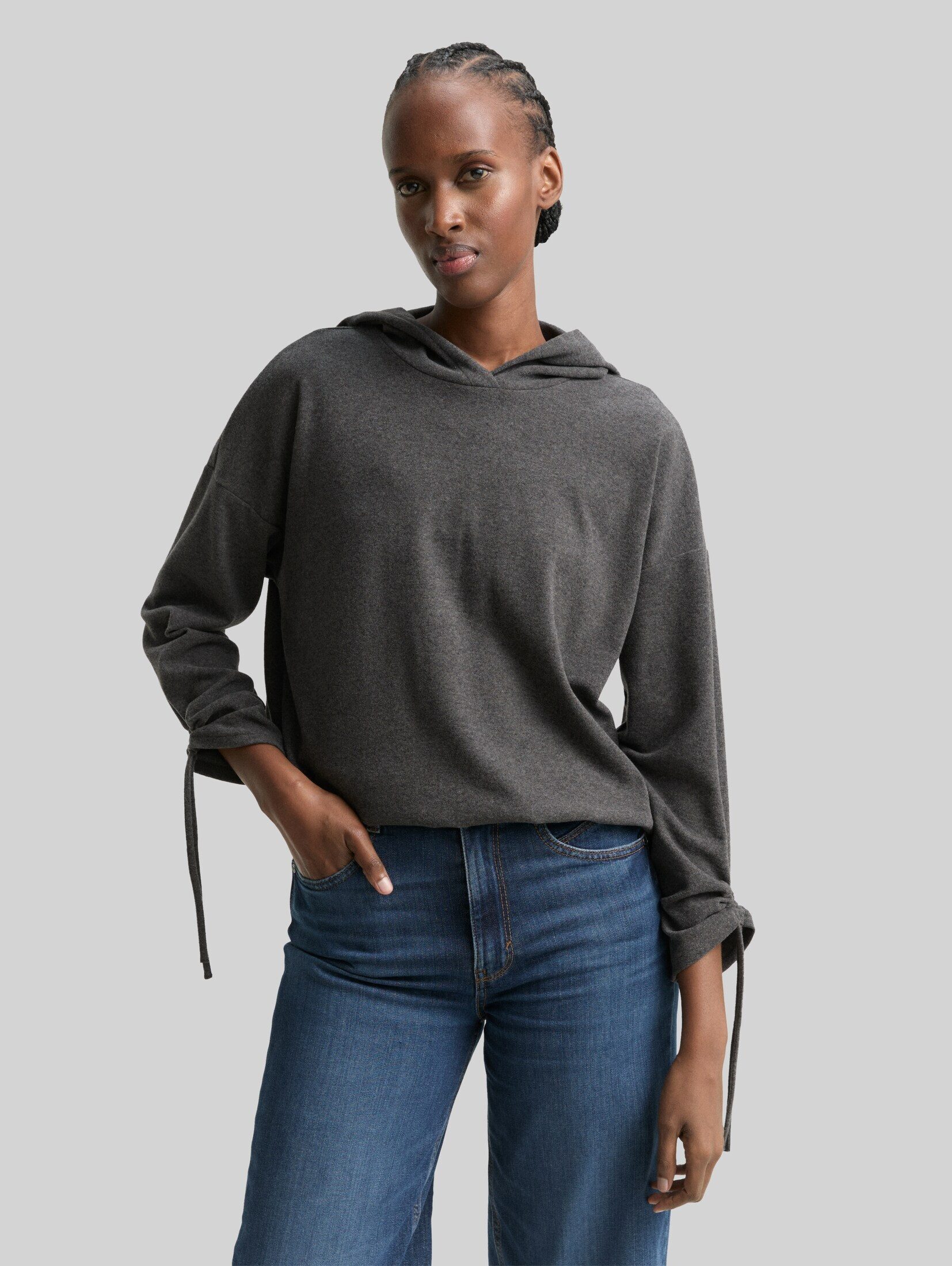 TOM TAILOR Denim Langarmshirt T-Shirt Loose Fit Langarmshirt mit Kapuze