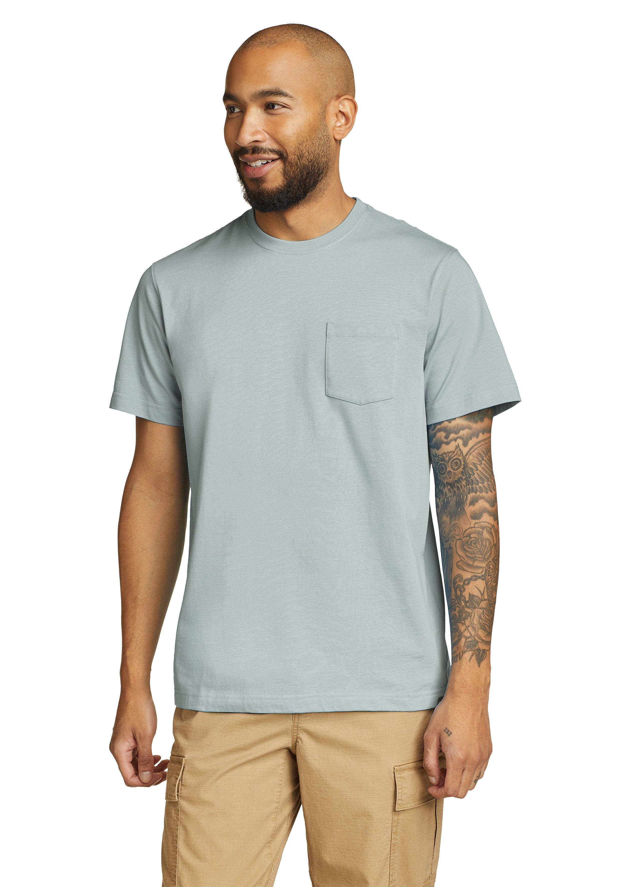 Eddie Bauer T-Shirt Legend Wash Pro Shirt 100% Baumwolle - Kurzarm mit Tasche Seladongrün