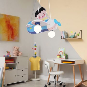 etc-shop LED Pendelleuchte, Leuchtmittel inklusive, Warmweiß, Kinder Decken Pendel Leuchte Jungen Flugzeug Holz Flieger Hänge