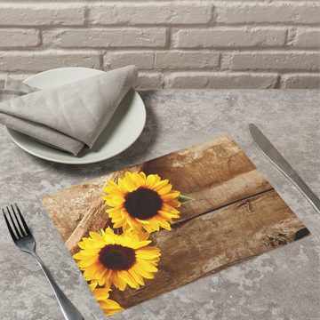 Platzset, Tischset Sonnenblumen Sommer 6er Tischunterlage Tischdeko, matches21 HOME & HOBBY, (6-St), modernes Esstisch Platzdeckchen als abwaschbarer Tischuntersetzer