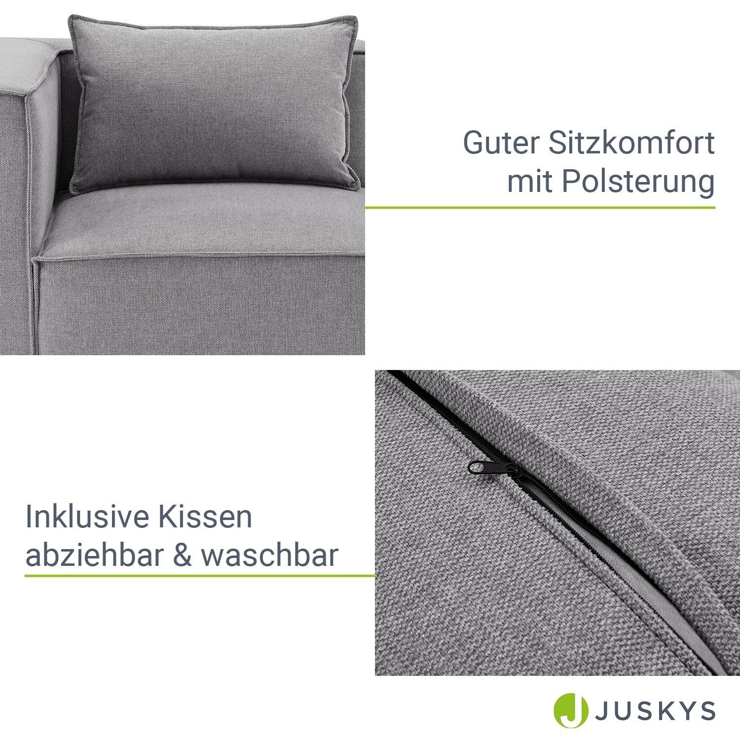 Juskys 2-Sitzer Domas, 2 Garnitur für Wohnzimmer, modulare S, Armlehnen mit Teile, & Kissen Couch