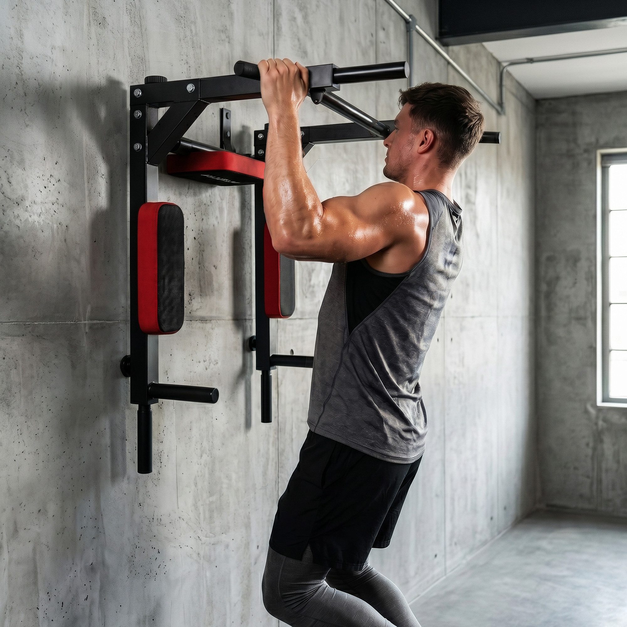SPORTNOW Klimmzugstange 2-in-1 Profi-Klimmzug- und Dipstation (Set, 1-tlg., Klimmzugstange), bis 200 kg belastbar, Rot