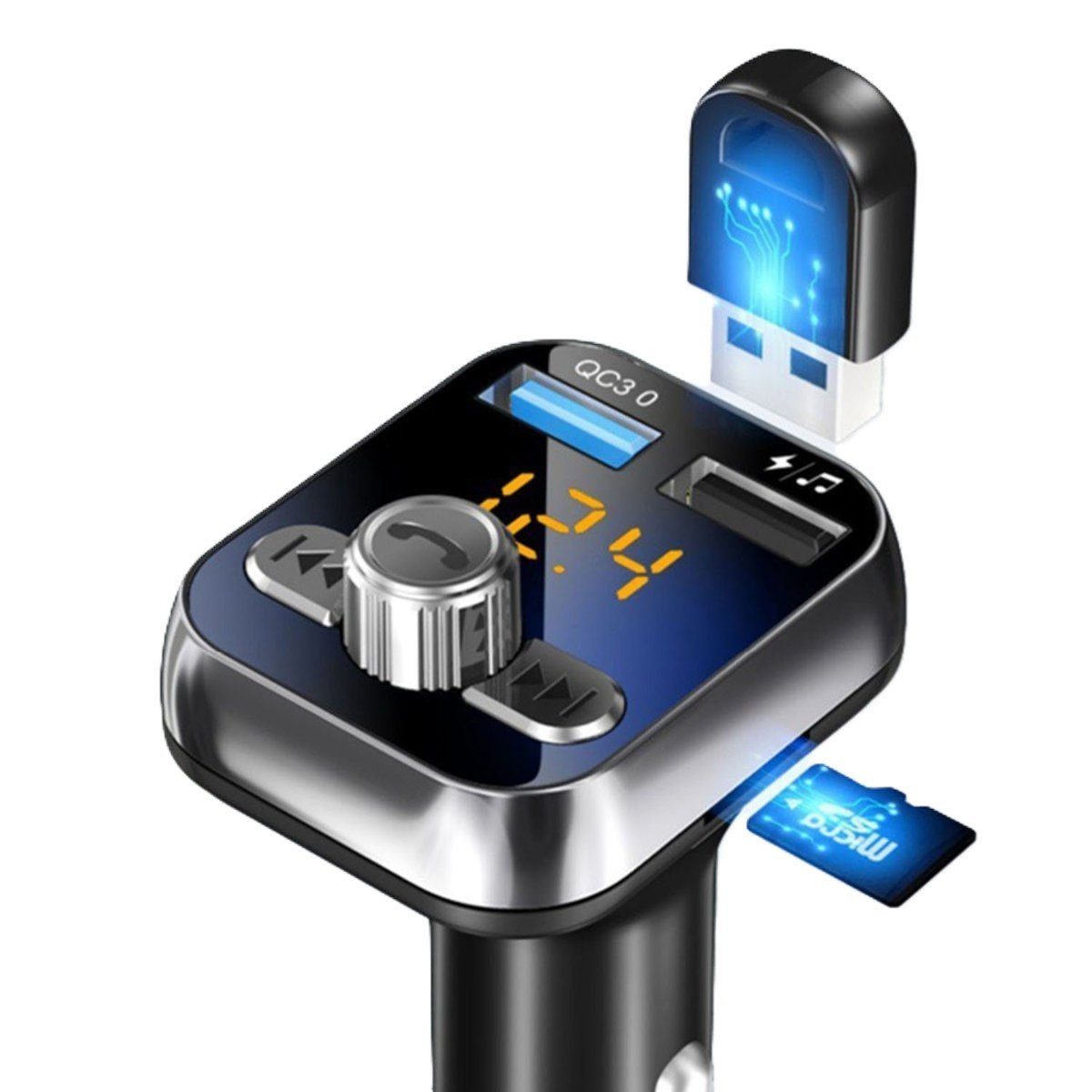 AURIVION Zigarettenanzünder-Verteiler Bluetooth 5.0 Zigarettenanzünder Adapter für Musik & Anrufe (Set, 1-St., KFZ Bluetooth Adapter für Freisprechen und Musikwiedergabe), Zigarettenanzünder Verteiler mit Audio Sender fürs Auto