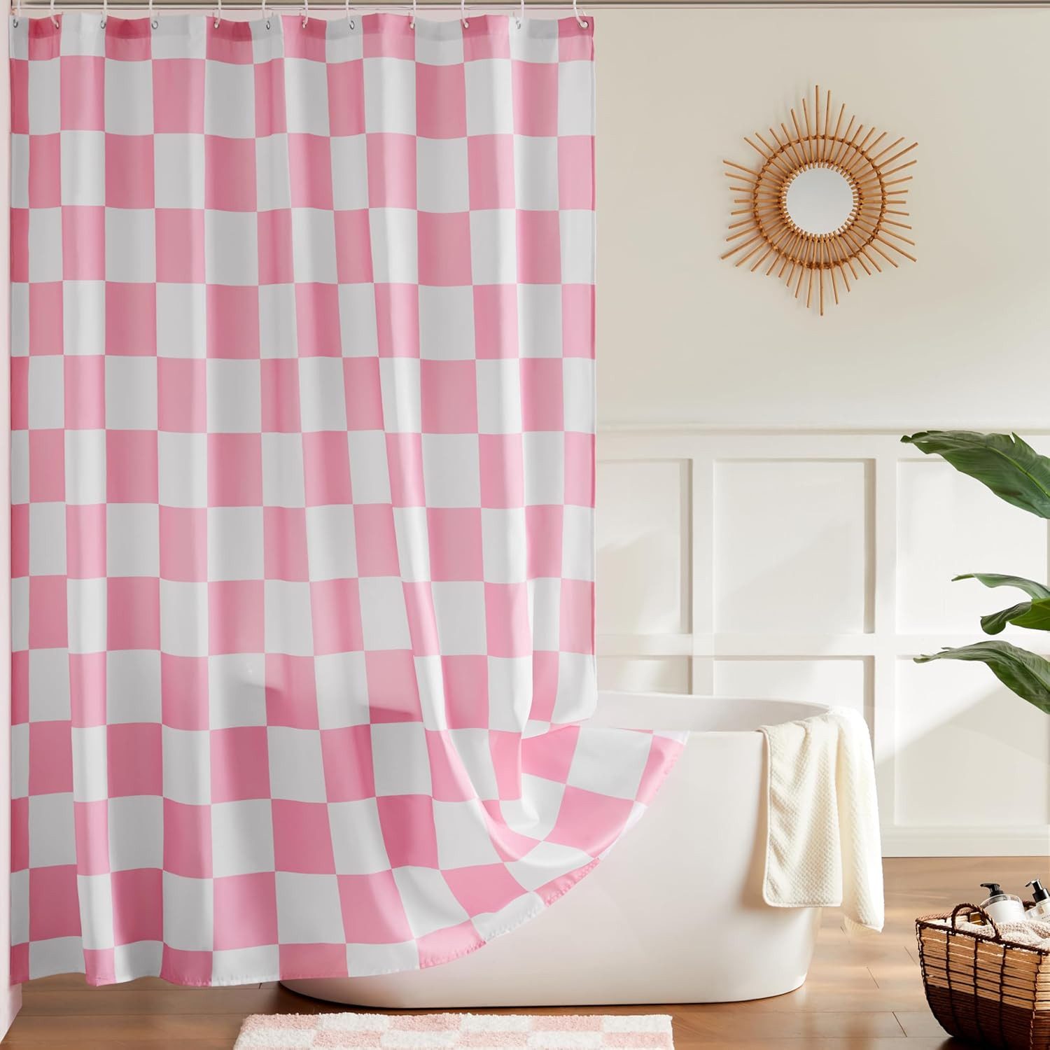 FOUORTUNATE-BEE Duschvorhang Karierter Duschvorhang für Badezimmer Hübsches Retro-Schachbrettmuster Breite 180 cm (Duschgardine in Vintage-Ästhetik, maschinenwaschbar, Stoffduschvorhang)