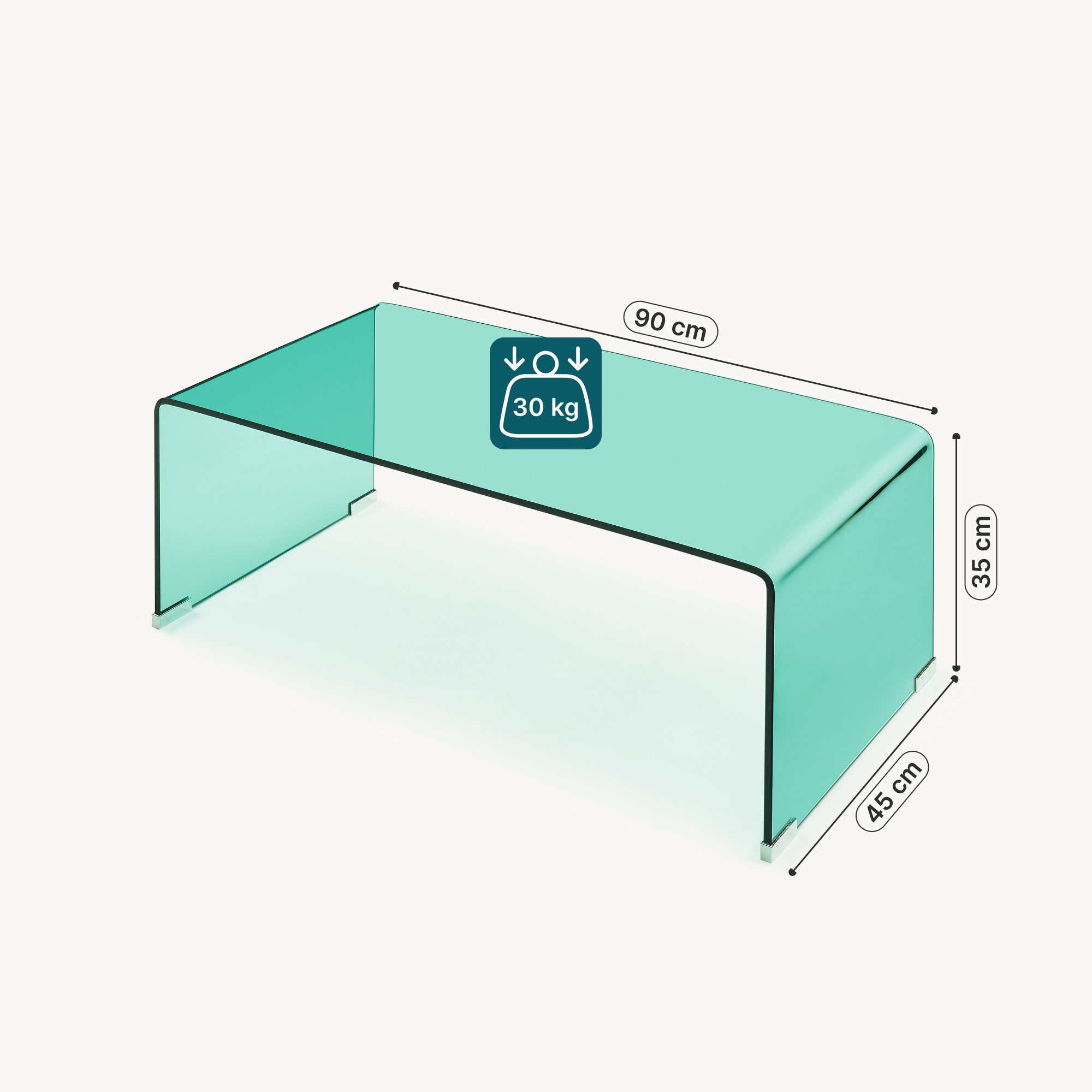 en.casa Couchtisch, »Väsas« 90 x 45 x 35 cm rechteckig gehärtetes Glas Grün