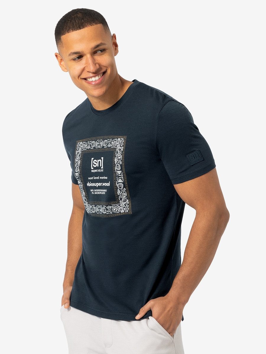 SUPER.NATURAL Print-Shirt für Herren, nachhaltig, Merino BANDANA BIO J TEE Bandana Motiv, Logo Print