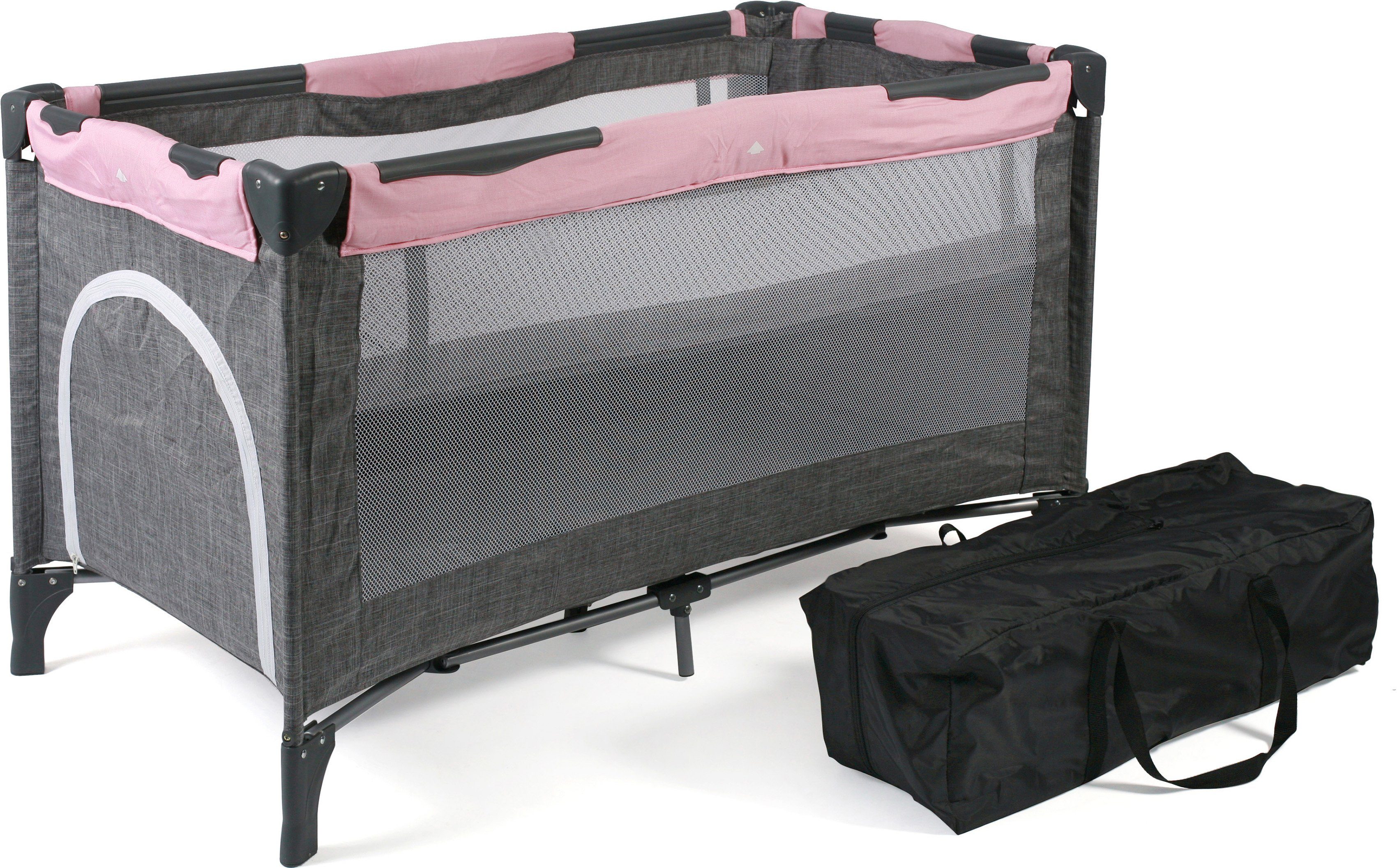 CHIC4BABY Baby-Reisebett Luxus, Melange Rosa, inkl. Transporttasche