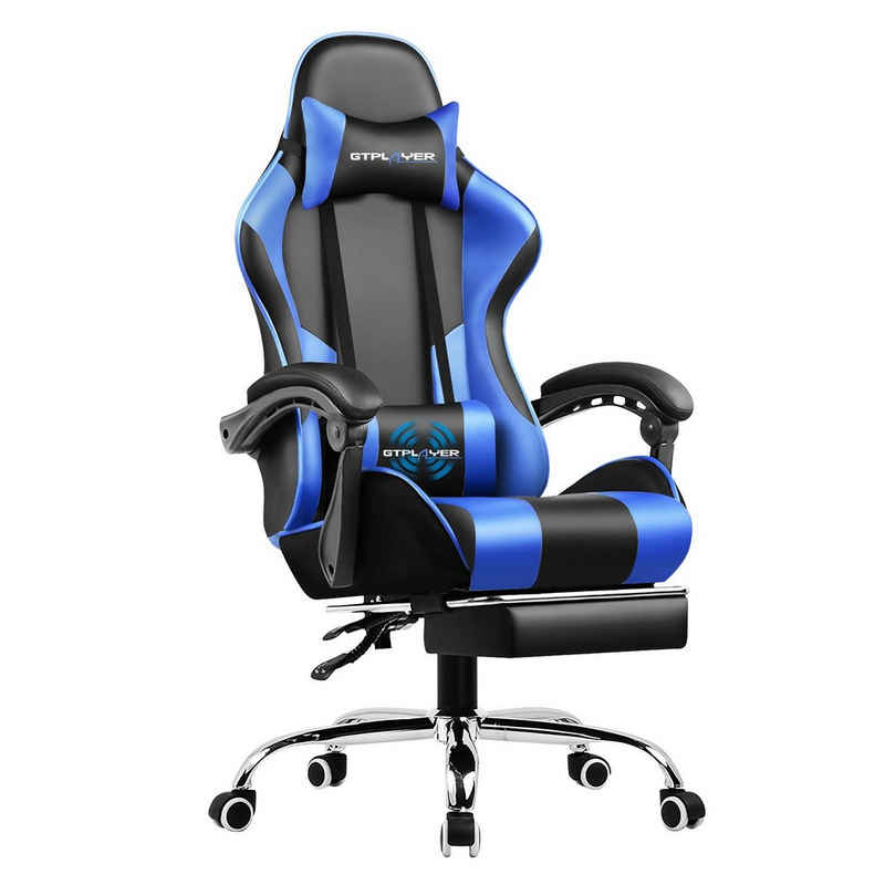 GTPLAYER Gaming-Stuhl Bürostuhl mit Massagefunktion, Fußstütze, Kopfstütze (Packung), Ergonomischer Gamer Stuhl, Maximale Belastung 150 kg, 360° drehbar