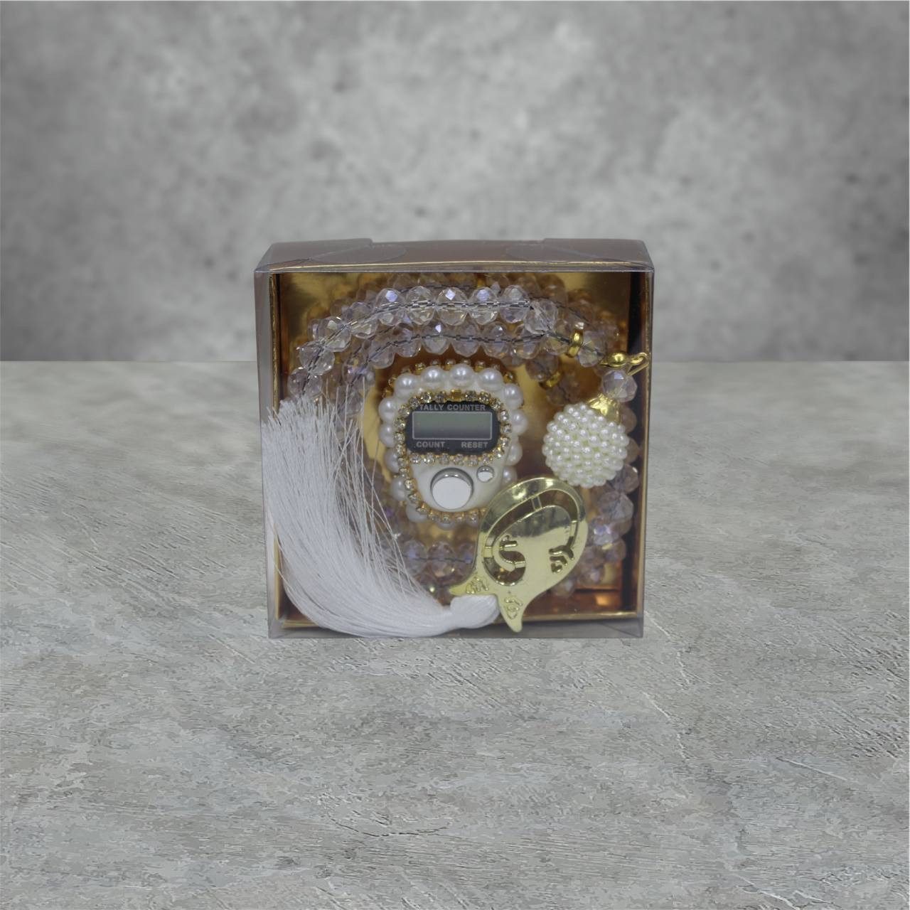 Aymasal Perlenketten-Set 2er Kristall 99 Gebetskette & Handzähler Strass Dhikr Geschenkset Set, 99 hochwertige Kristallperlen, Ideales Geschenk Konvertierung, Islam