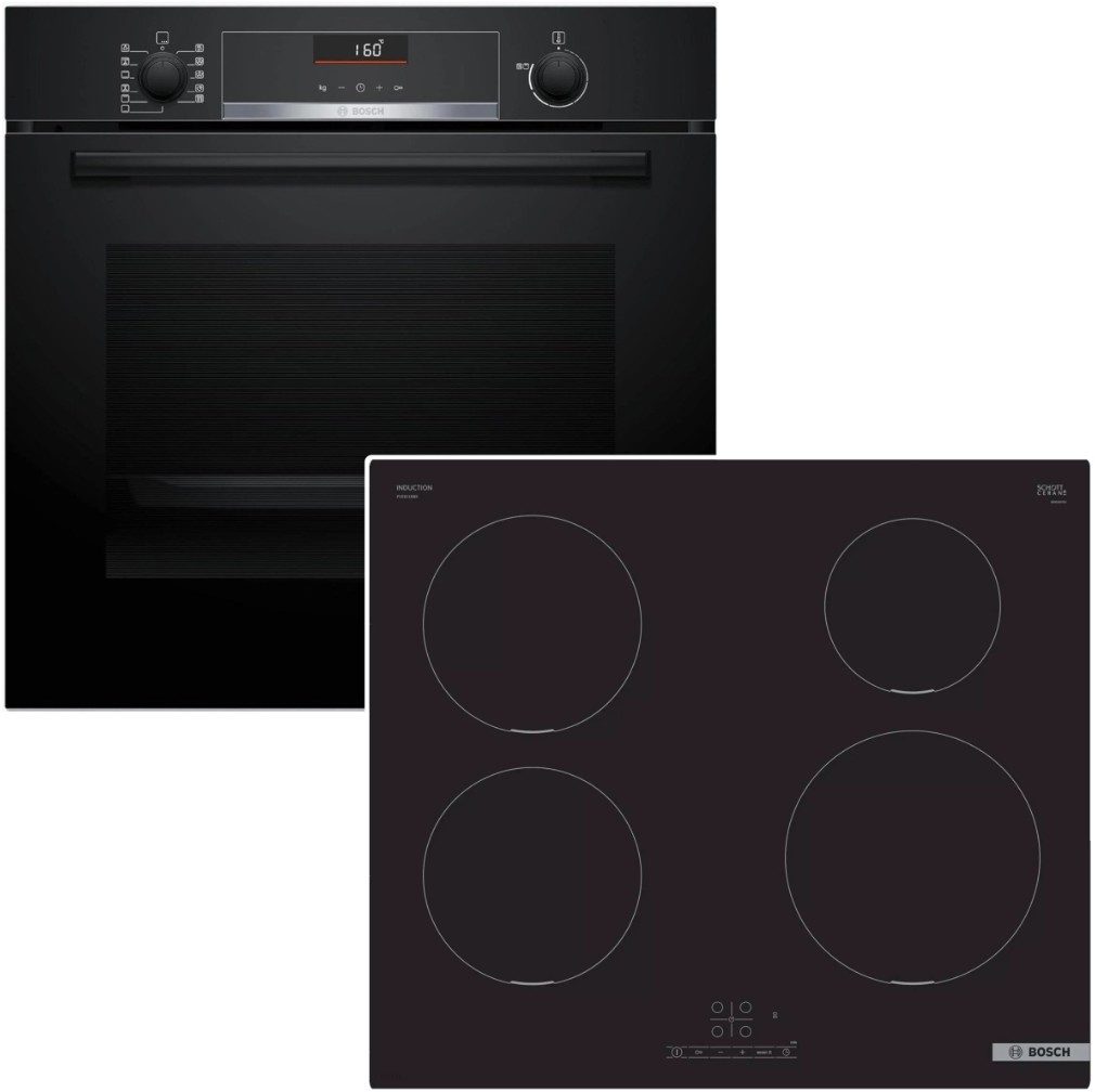 BOSCH Backofen-Set Teleskopauszug 3D-Heißluft AirFry + Induktionskochfeld PowerBoost, mit 1-fach Teilauszug, Hydrolyse