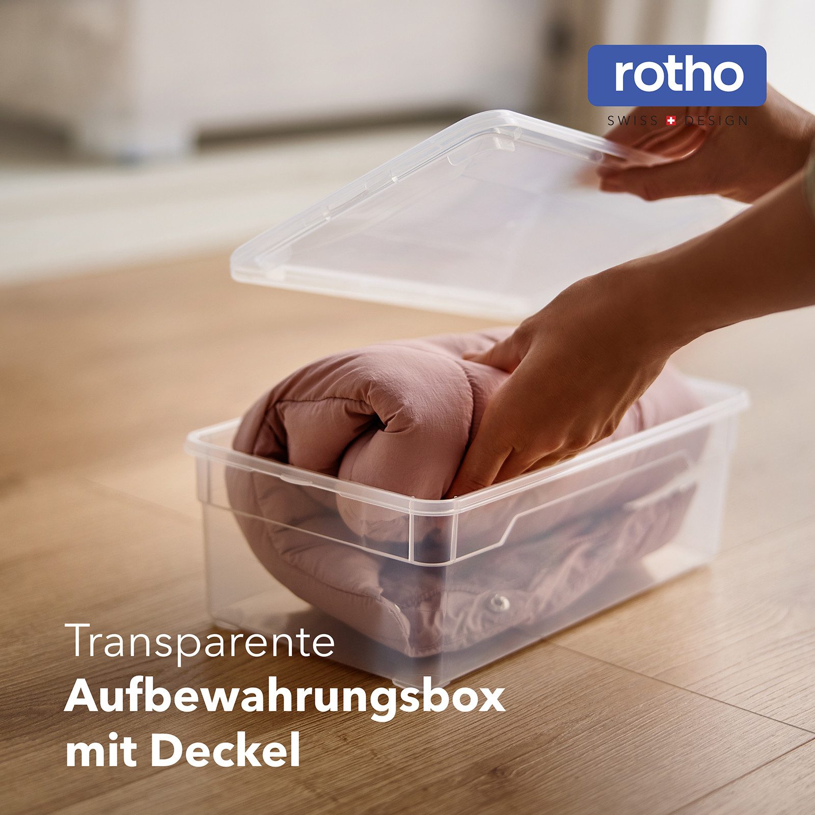 ROTHO Stapelbox 5L Kiste mit Deckel, modular für Schrank & Regal (Sichtboxen-Set, 6 St., 6er-Set), transparentes Design