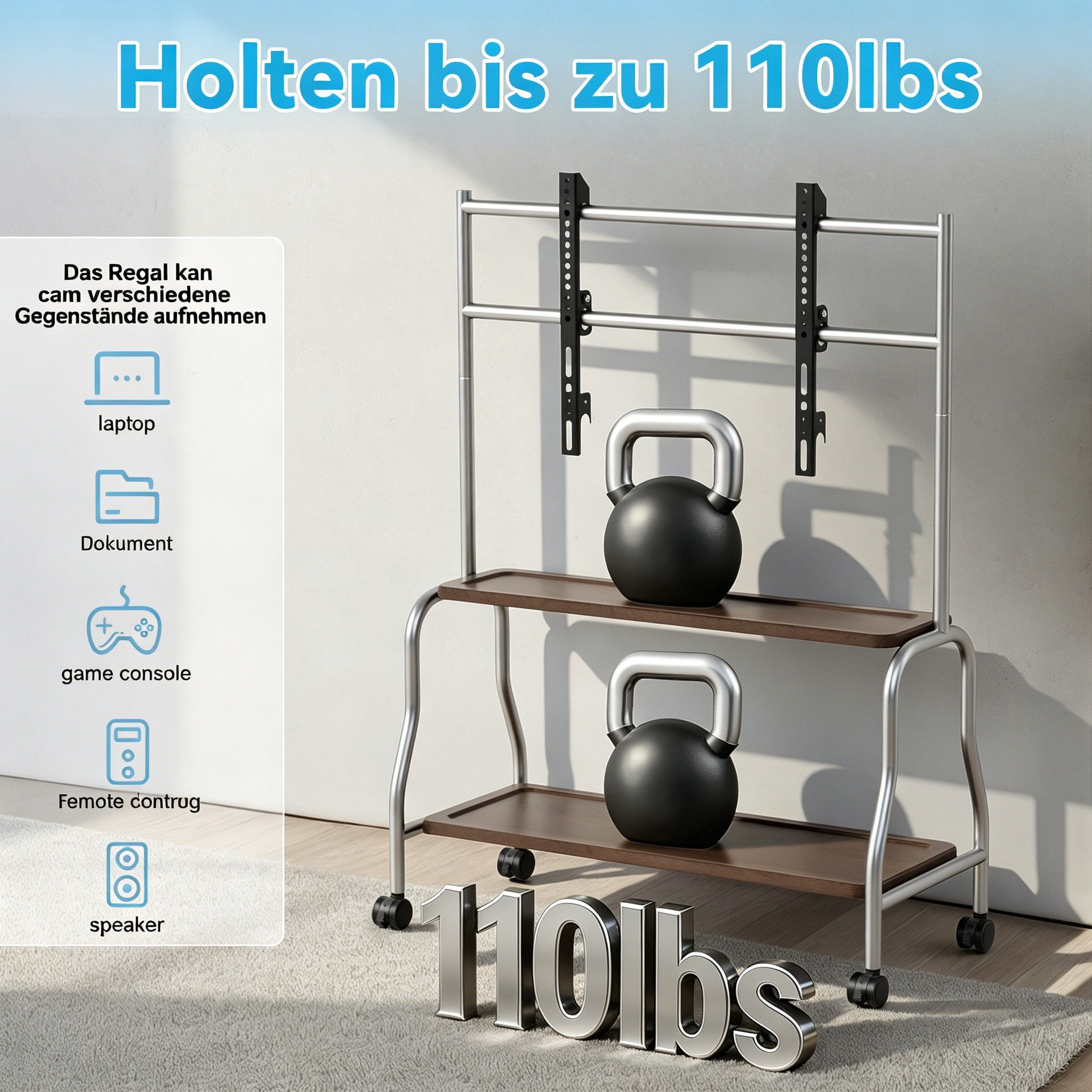 Rutaqian TV-Ständer Mobiler TV Ständer 32–75 Zoll, TV Rollwagen mit Rollen & Ablage, (bis 75 Zoll, Mobiler TV-Ständer – Geeignet für Wohnzimmer, Büros und Konfe – Bild 5 von 5
