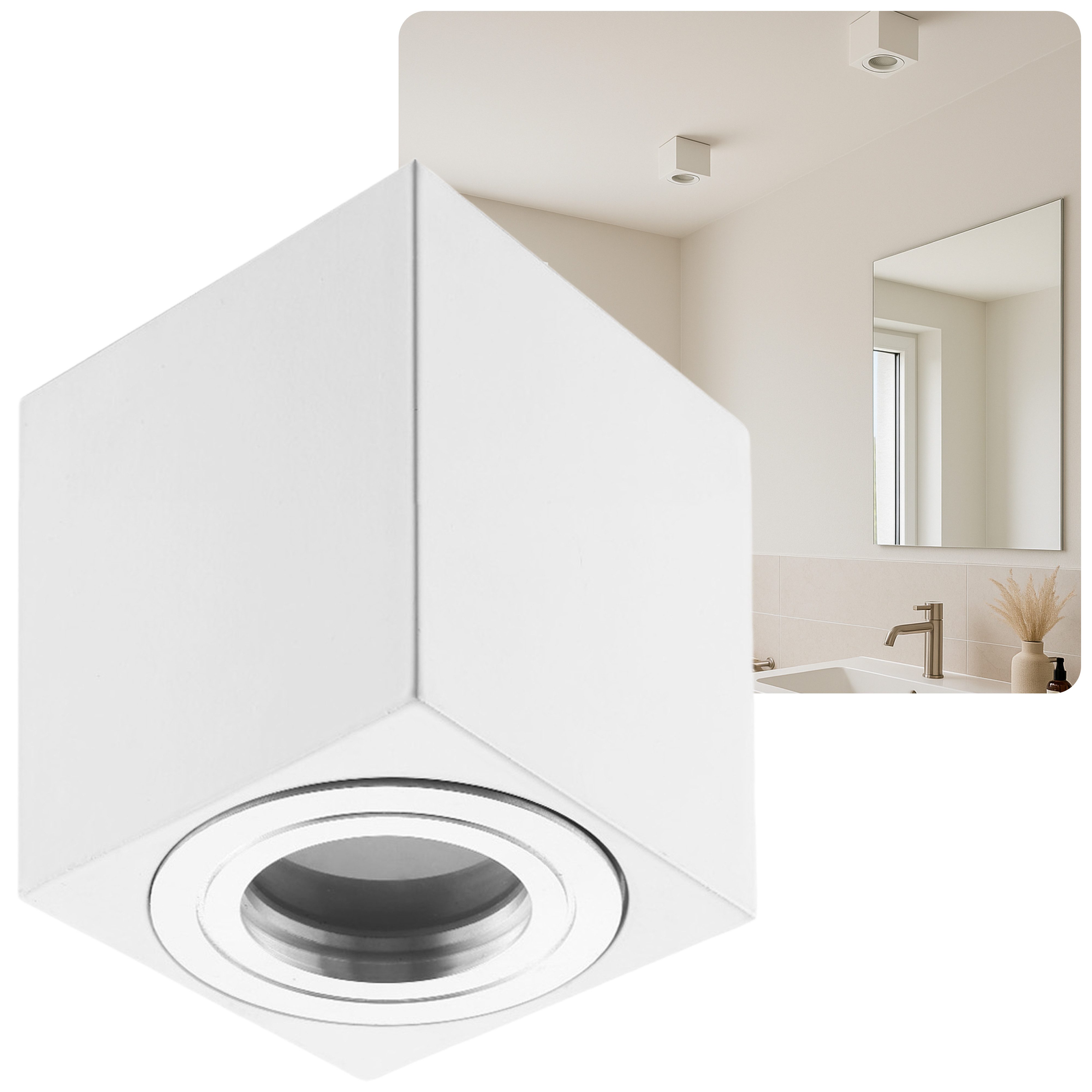 Sweet LED Aufbauleuchte flach für Bad&Küche eckig Aluminium weiß chrom IP44 Deckenspot, ohne Leuchtmittel, Aufbaustrahler LED, Aufbauspot, Deckenstrahler