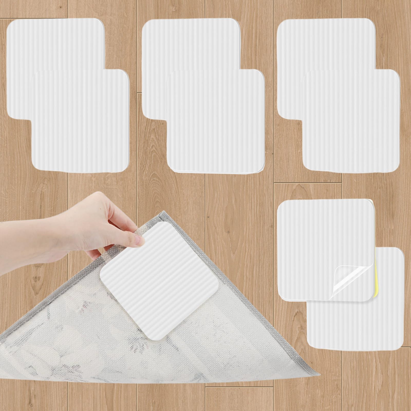 REDOM Antirutsch-Aufkleber Teppich Anti-Rutsch Aufkleber Teppich Stopper Teppichgleitschutz, B: 10 cm, L: 10 cm, 8er Set Antirutsch Matte Teppich Greifer zuschneidbar, 8-tlg., Universal Teppichstopper Rutsch Stop Teppich Unterlage Antirutschmatte, für Kinderzimmer Wohnzimmer Schlafzimmer Büros Boden usw