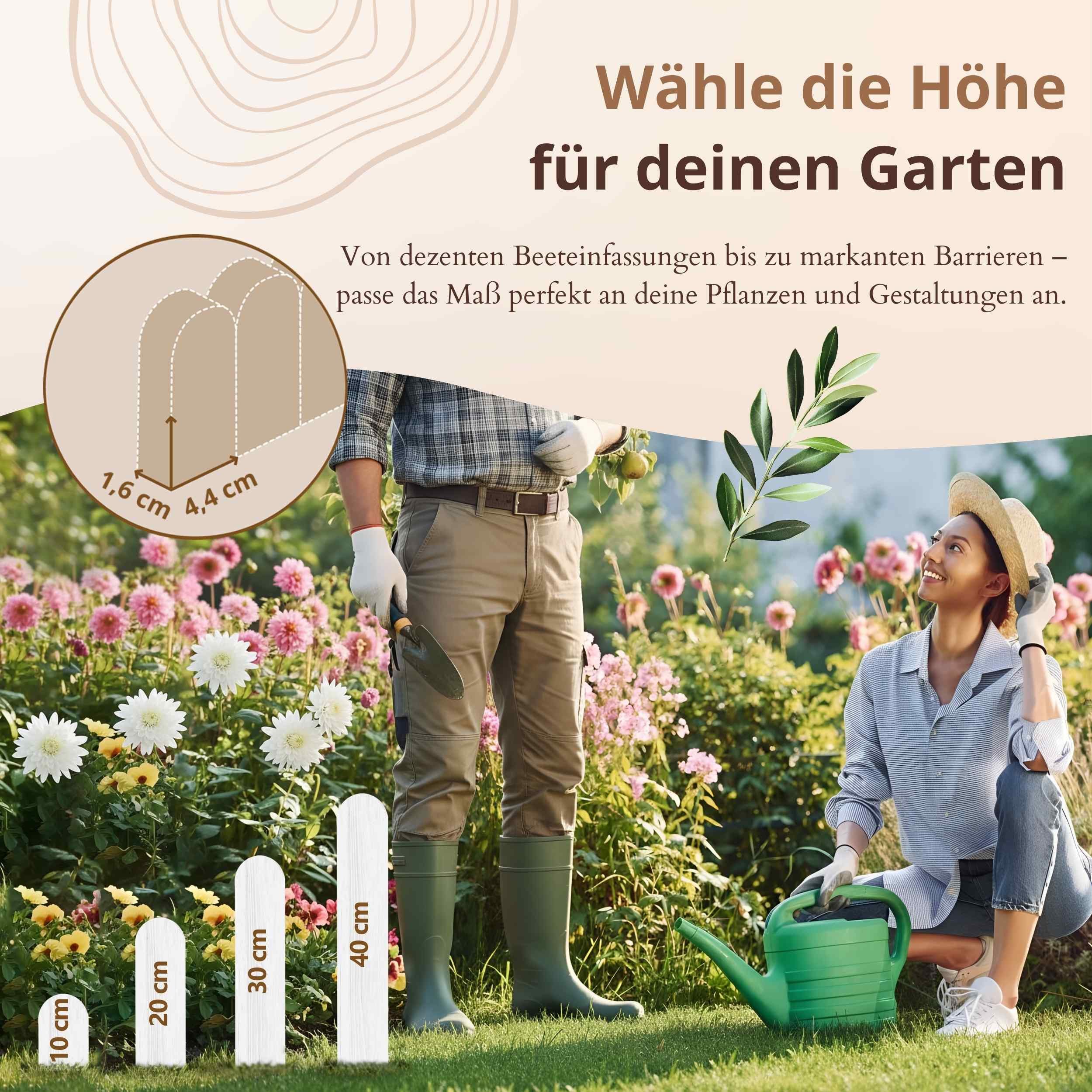 Floranica Palisade Beeteinfassung Beetumrandung Rasenkante Umrandung Flexibler Rollborder, LxH: 200x10 cm, Unbehandelt, Dekozaun Holzzaun Umzäunung Blumenbeeten Garten Beeten Kräutergarten