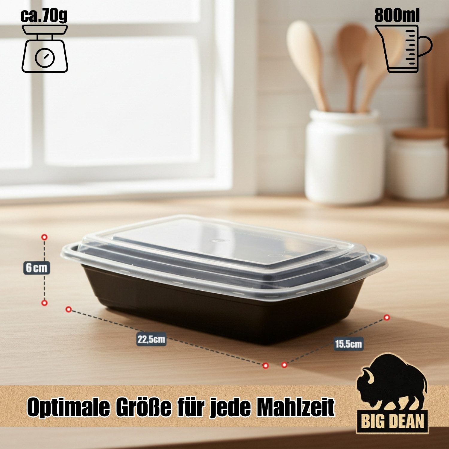 BigDean Lunchbox Wiederverwendbare Meal Prep Boxen mit Deckel (10 Stück), Kunststoff, (Set, 10-tlg., Meal-Prep Boxen), Auslaufsicher, Kompakt, Stapelbar, Mikrowellen & Spülmaschinenfest.