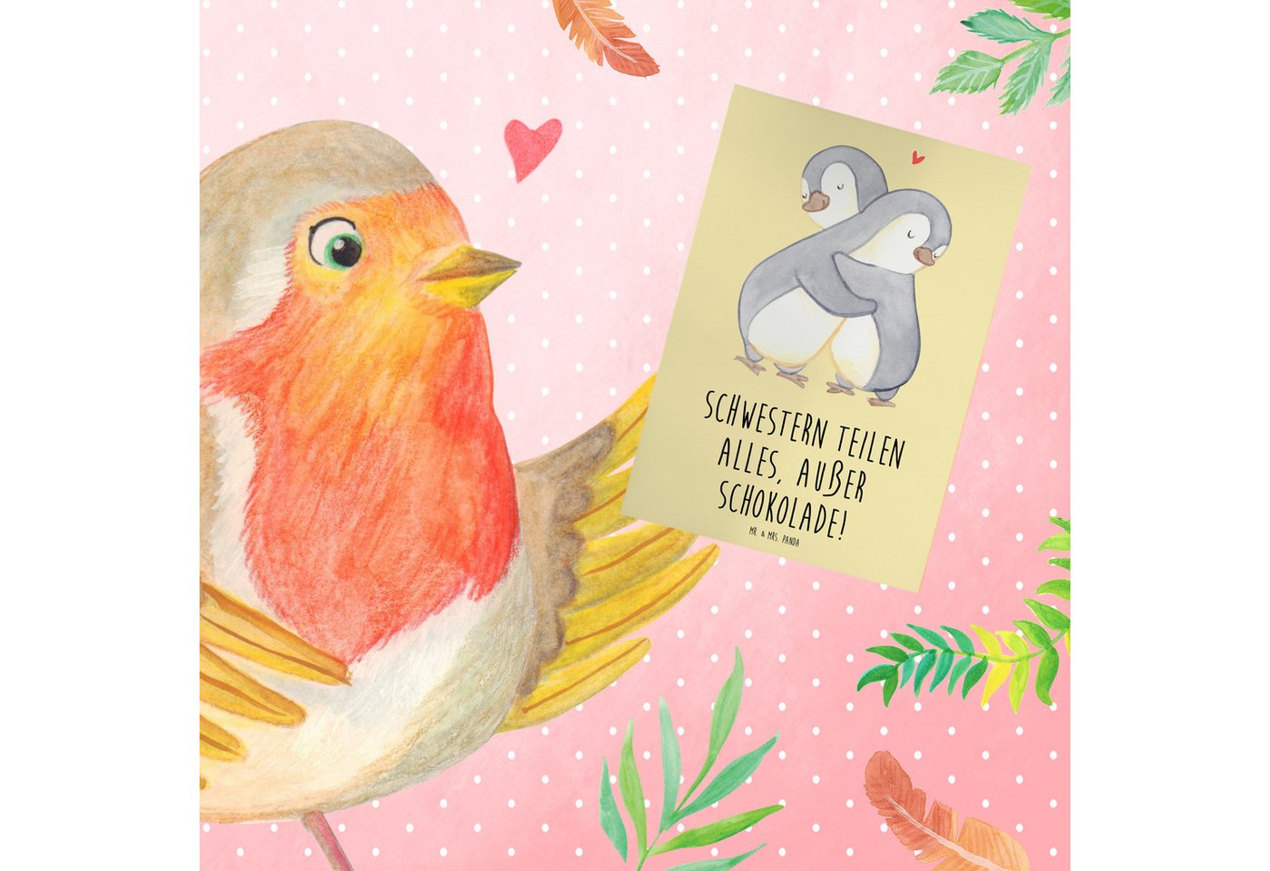 Thumbnail - Mr. & Mrs. Panda Grußkarte Schwestern Liebe - Gelb Pastell - Geschenk, teilen alles, Geburtstags