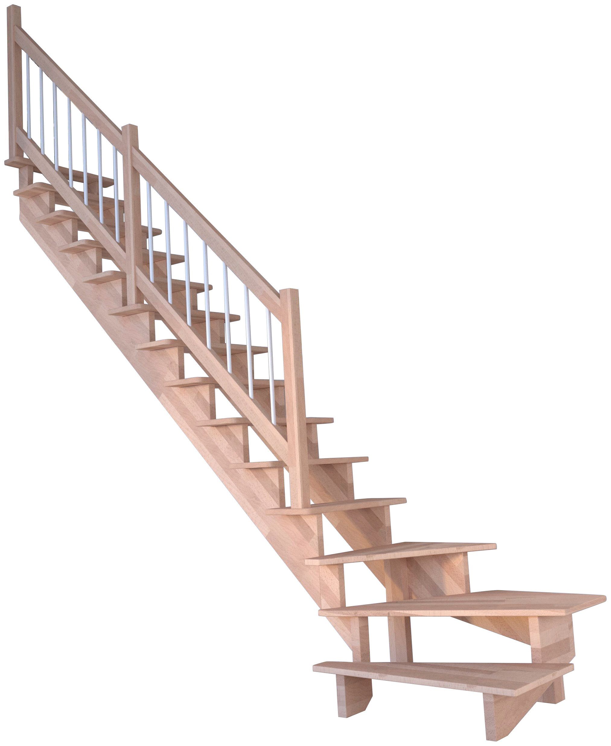Holz-Edelstahl Systemtreppe Wangenteile Stufen Starwood cm, Geschosshöhen gewendelt Weiß, Links, Lindos, offen, Massivholz 300 Durchgehende bis für