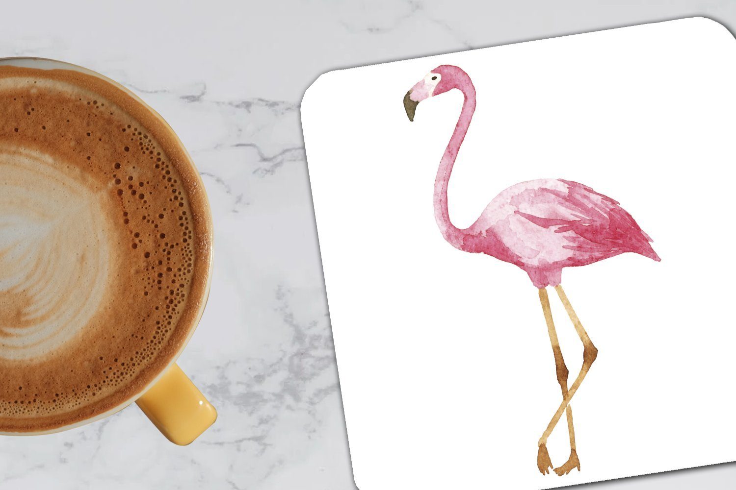 MuchoWow Glasuntersetzer Flamingo - Tasse Untersetzer, Zubehör Gläser, Glasuntersetzer, für Rosa, 6-tlg., - Tischuntersetzer, Korkuntersetzer, Aquarell