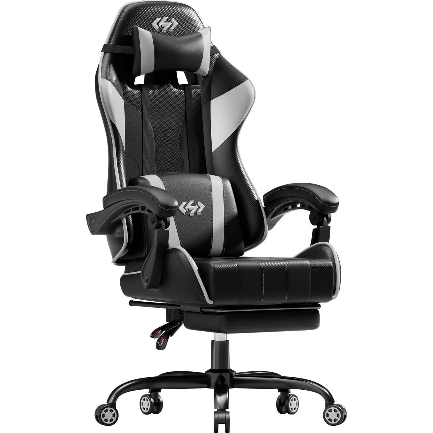 Gaming Chair Gaming Stuhl Schwarz-Weiß mit Taschenfederkissen & Fußstütze