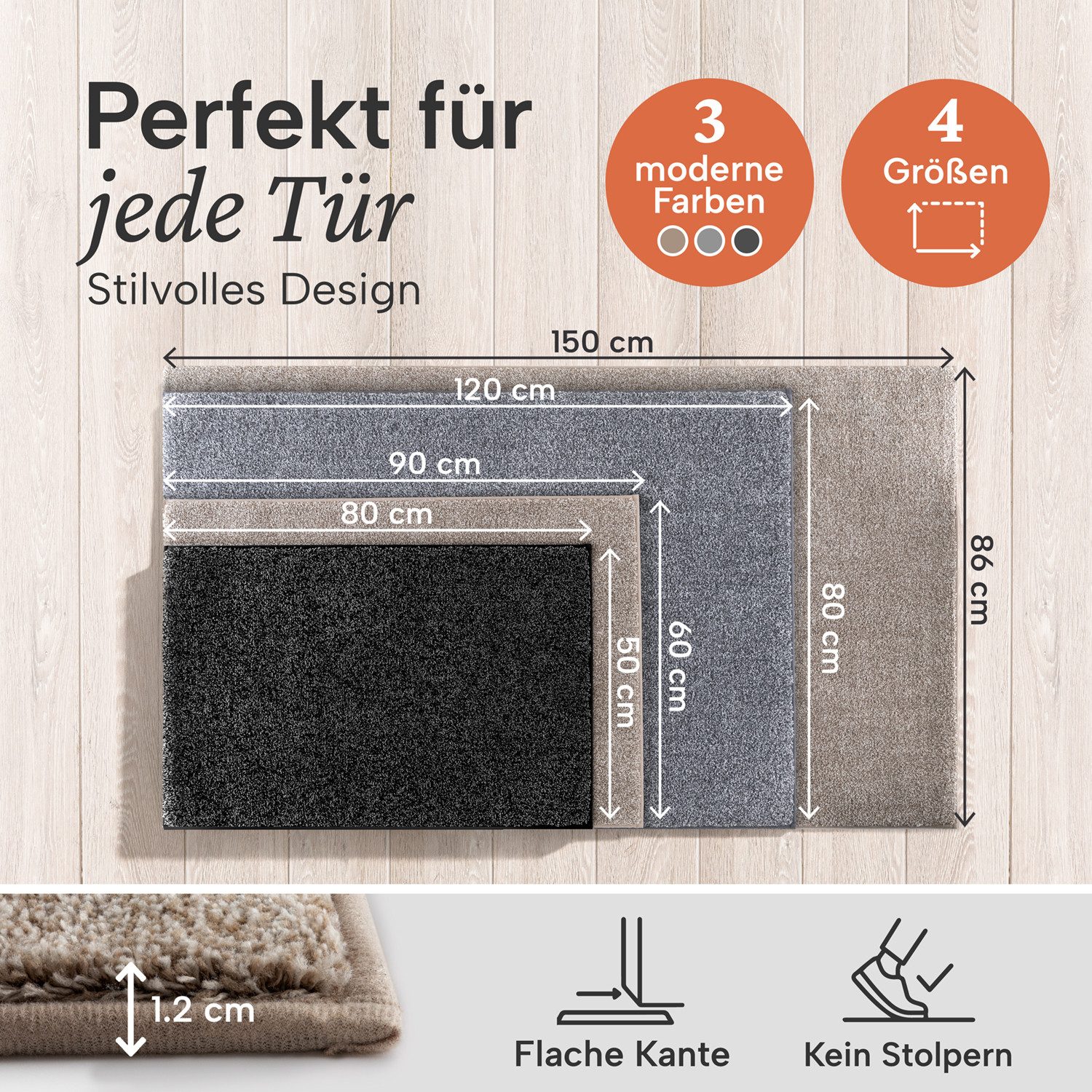 Blumtal Fußmatte Fußmatte außen & innen mit wasserdichter TPR-Rückseite, Mikrofaser Schmutzfangmatte- rutschfeste Fussmatte innen