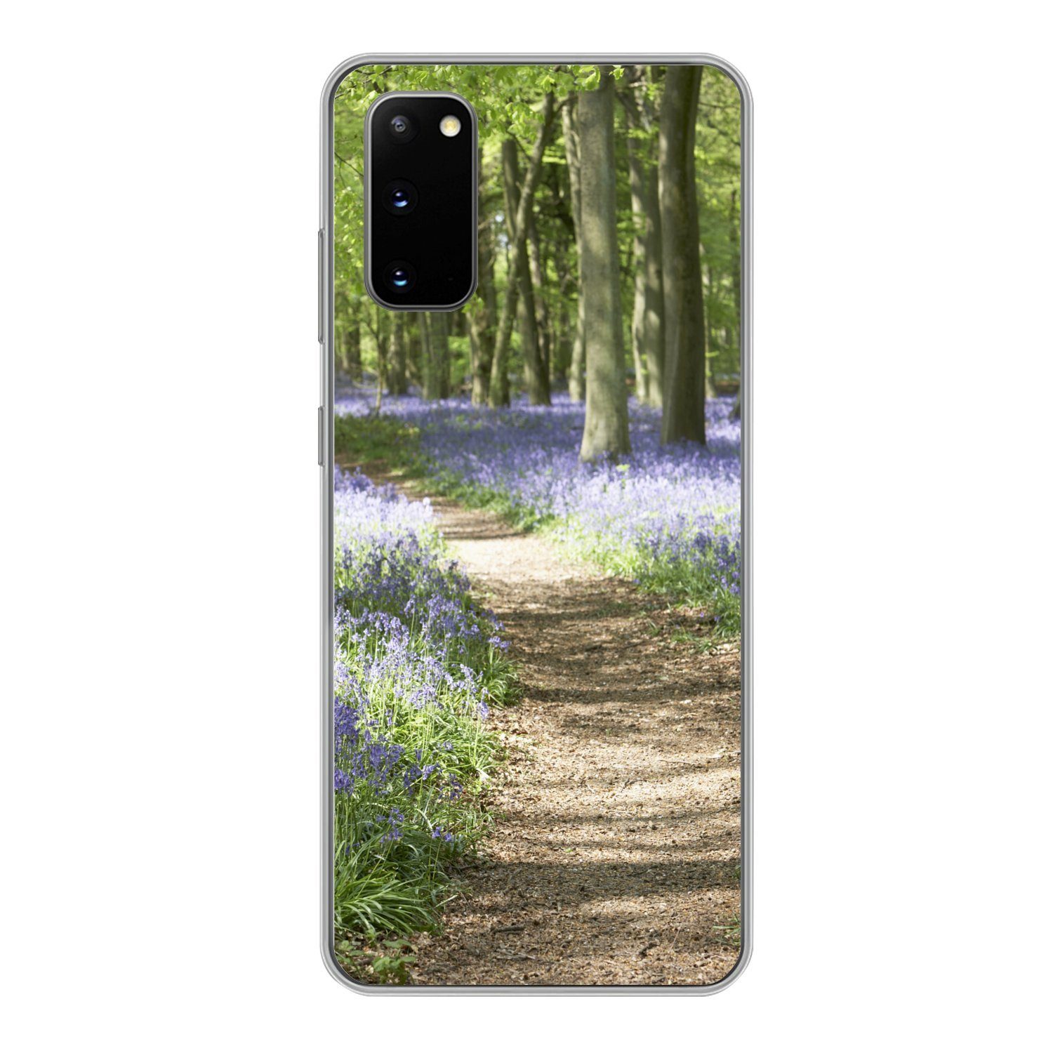 MuchoWow Handyhülle für Samsung Galaxy S20 Wald - Weg - Blumen - Lila - Grün - Natur, Phone Case, Silikon, Schutzhülle Dünn