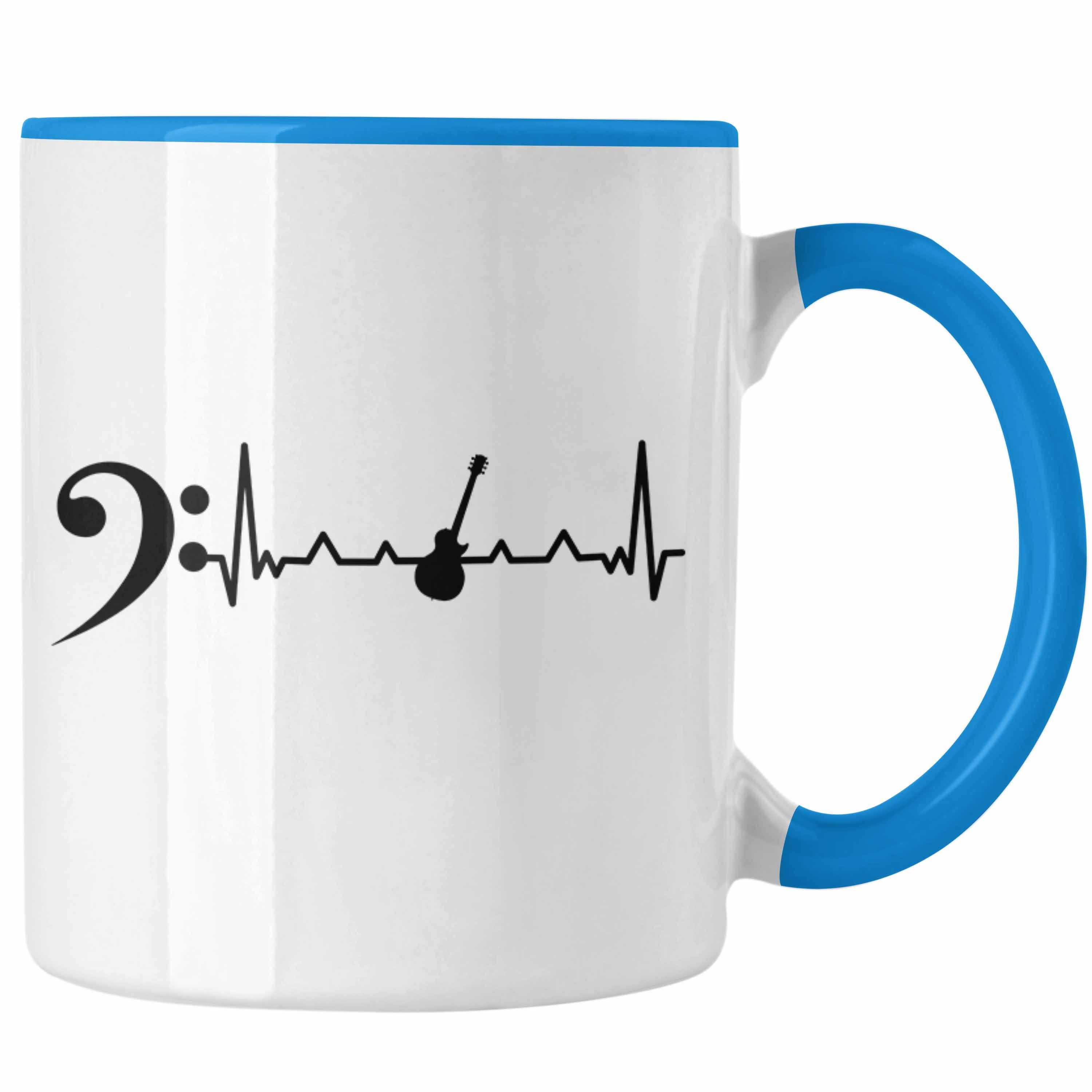 Trendation Tasse Bassist Tasse Geschenk Bass-Spieler Geschenkidee Kaffee-Becher Herzsch Blau