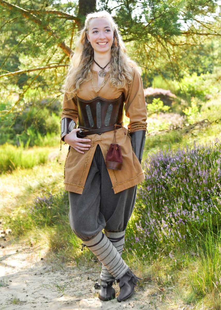 Battle Merchant Wikinger-Kostüm Mittelalter Hose Used-Look, schwarz/braun „Gorm“