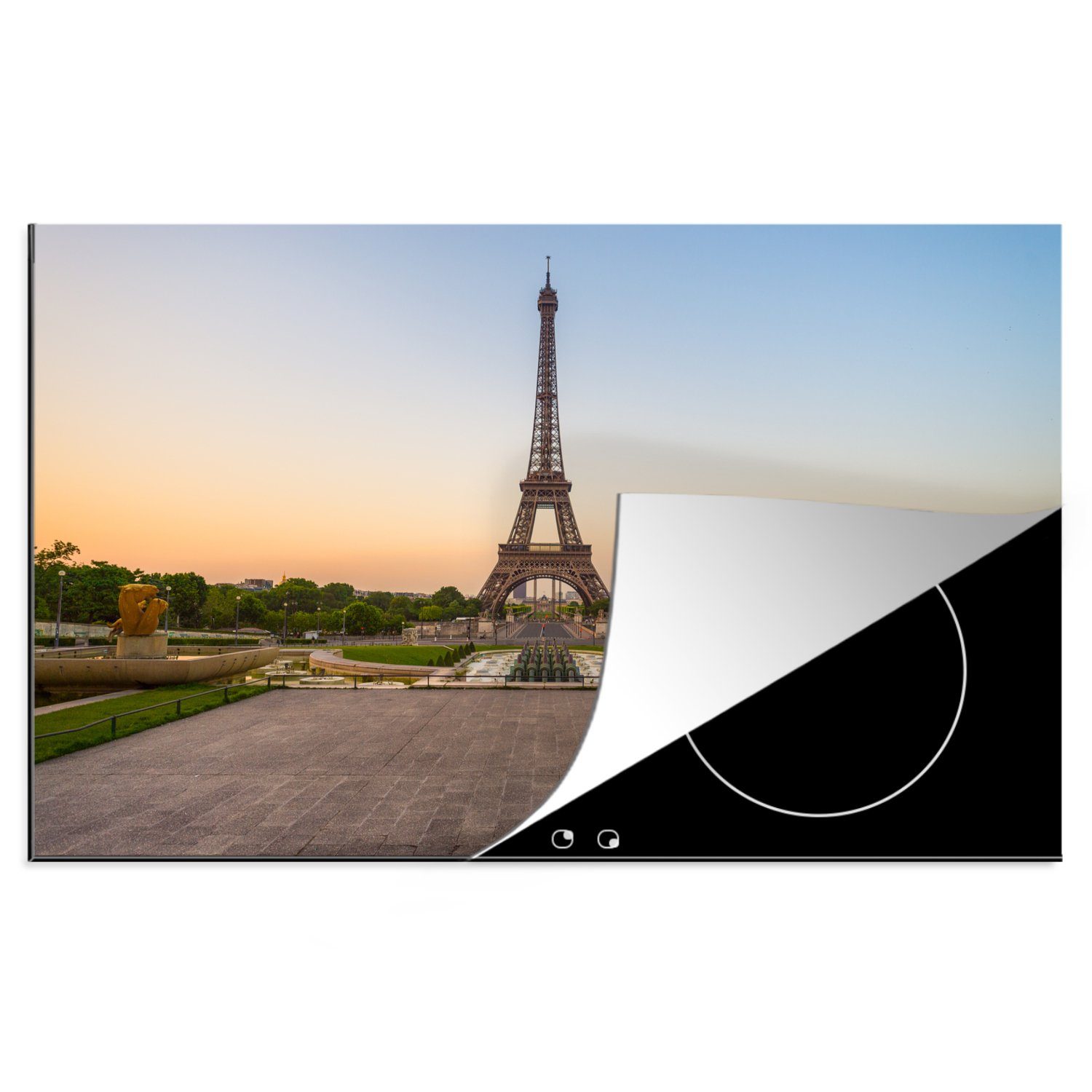 MuchoWow Herdblende-/Abdeckplatte Paris - Eiffelturm - Sonnenaufgang, Vinyl, (1 tlg), 81x52 cm, Induktionskochfeld Schutz für die küche, Ceranfeldabdeckung