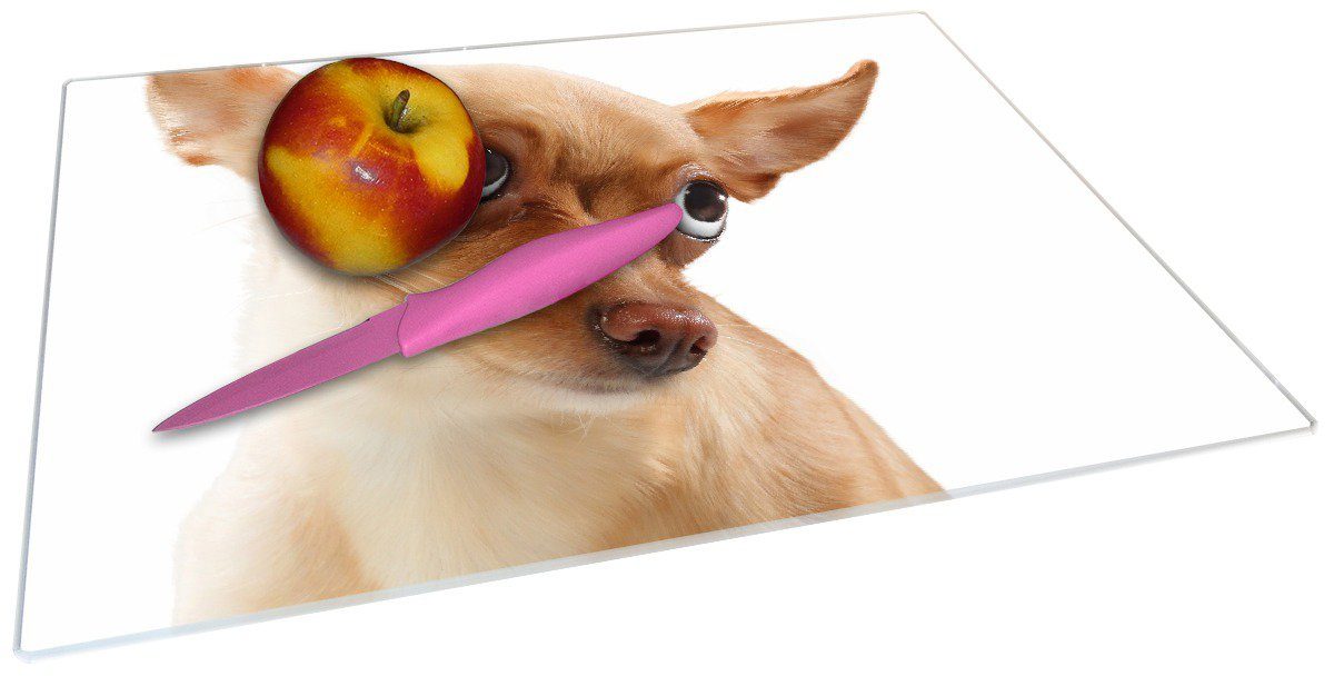 Gummifüße Hund (inkl. Schneidebrett Ohren, 4mm, ESG-Sicherheitsglas, 30x40cm 1-St), Wallario mit fliegenden Lustiger rutschfester