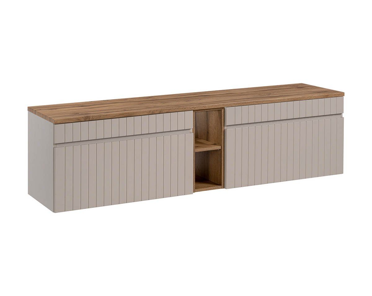 einfachgutemoebel Waschtisch-Set Badezimmer Waschplatz KARATA 180cm, Unterbau + Regal, kaschmir grey, (Badmöbel Set, 1-St., Doppel-Waschtisch Unterschrank)