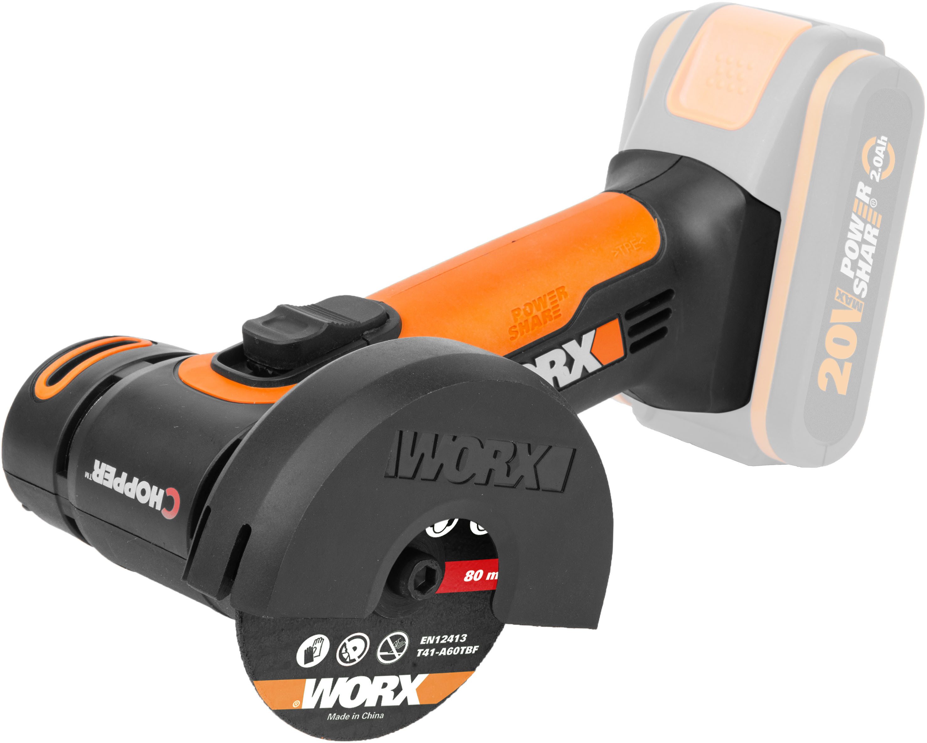 Worx Akku-Winkelschleifer WX801.9 Chopper, ohne Akku & Ladegerät