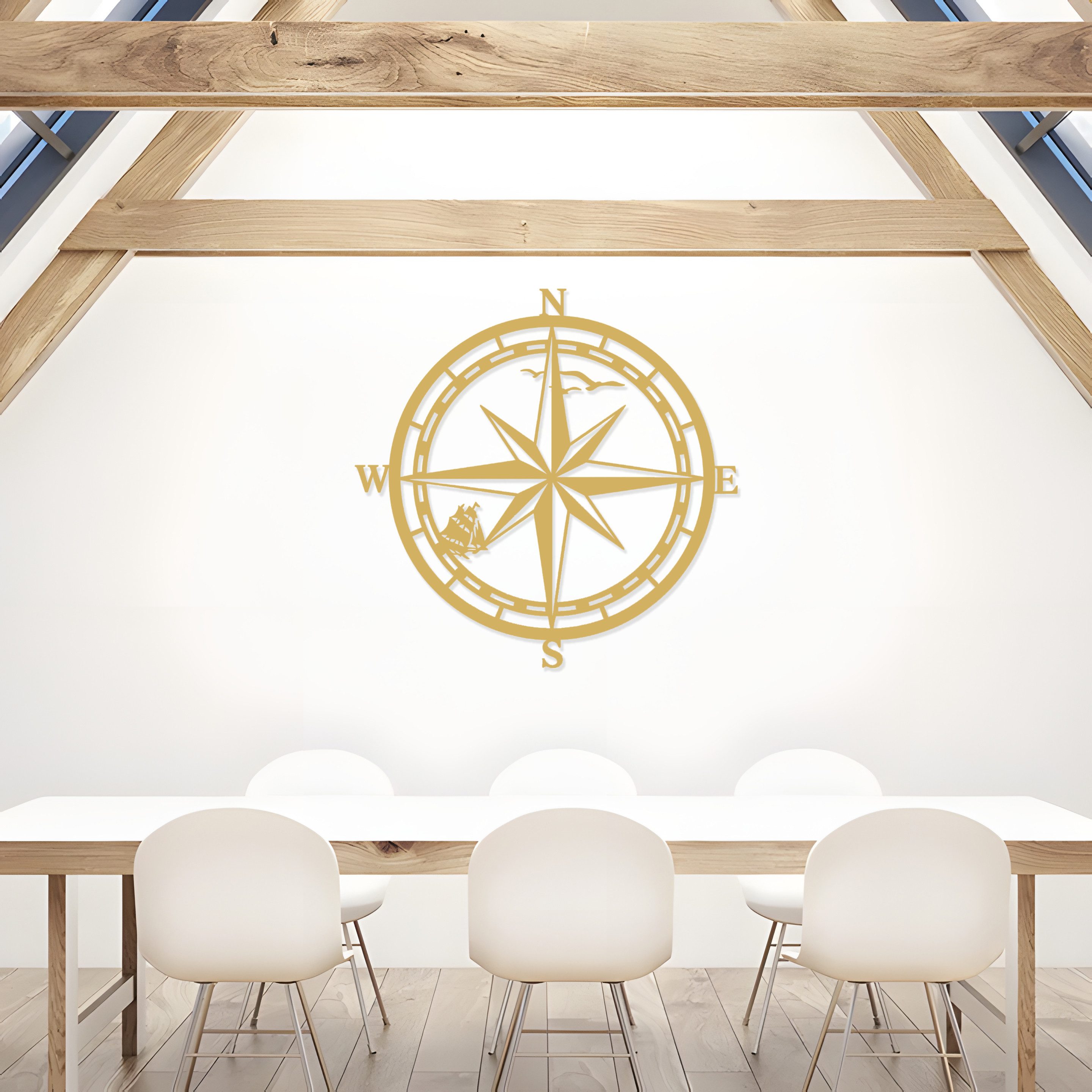 Jumpeak Wanddekoobjekt Wanddekoration mit Kompass, Segelschiff, Seevogel, Sternenstrahlen, Metall, 4 Farben, 1 Größen, Wanddekoration für das Wohnzimmer,Freiheit