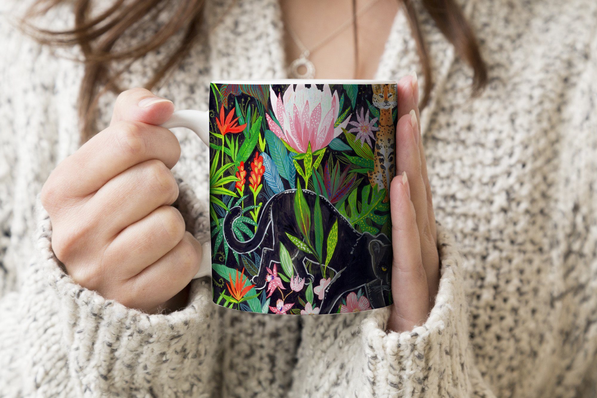 Tiere Keramik, Geschenk Teetasse, Dschungel Becher, - Tasse MuchoWow Blumen, Teetasse, Kaffeetassen, -