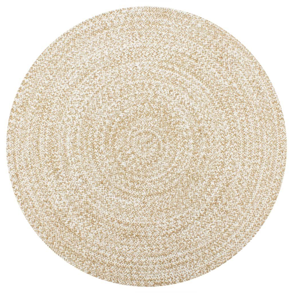 furnicato Teppich Handgefertigt Jute Weiß und Natur 90 cm, Runde
