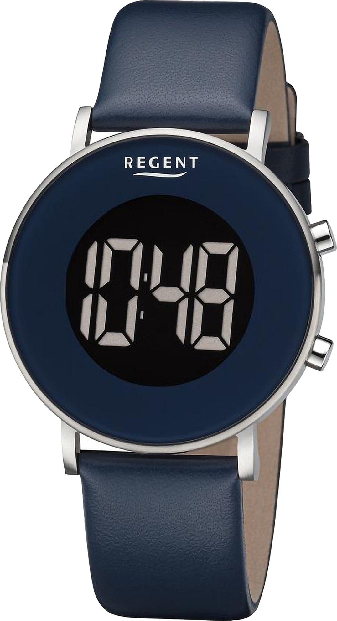 Regent Quarzuhr Regent Herren Armbanduhr Digital, Herren Armbanduhr rund, extra groß (ca. 40mm), Lederarmband | Quarzuhren