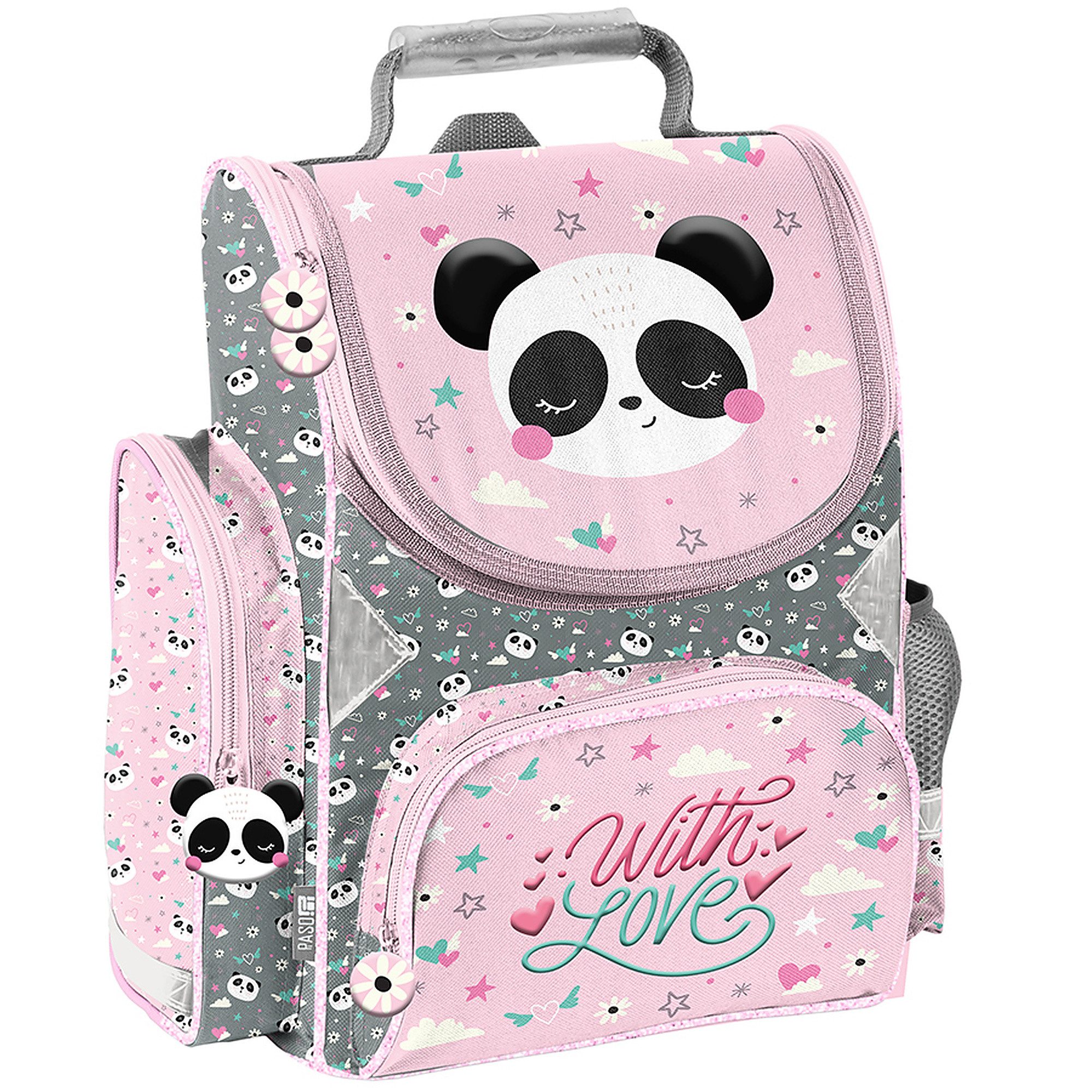 PASO Schulrucksack (Schulset, 3-tlg), Panda, 3-tlg. Set, Rosa