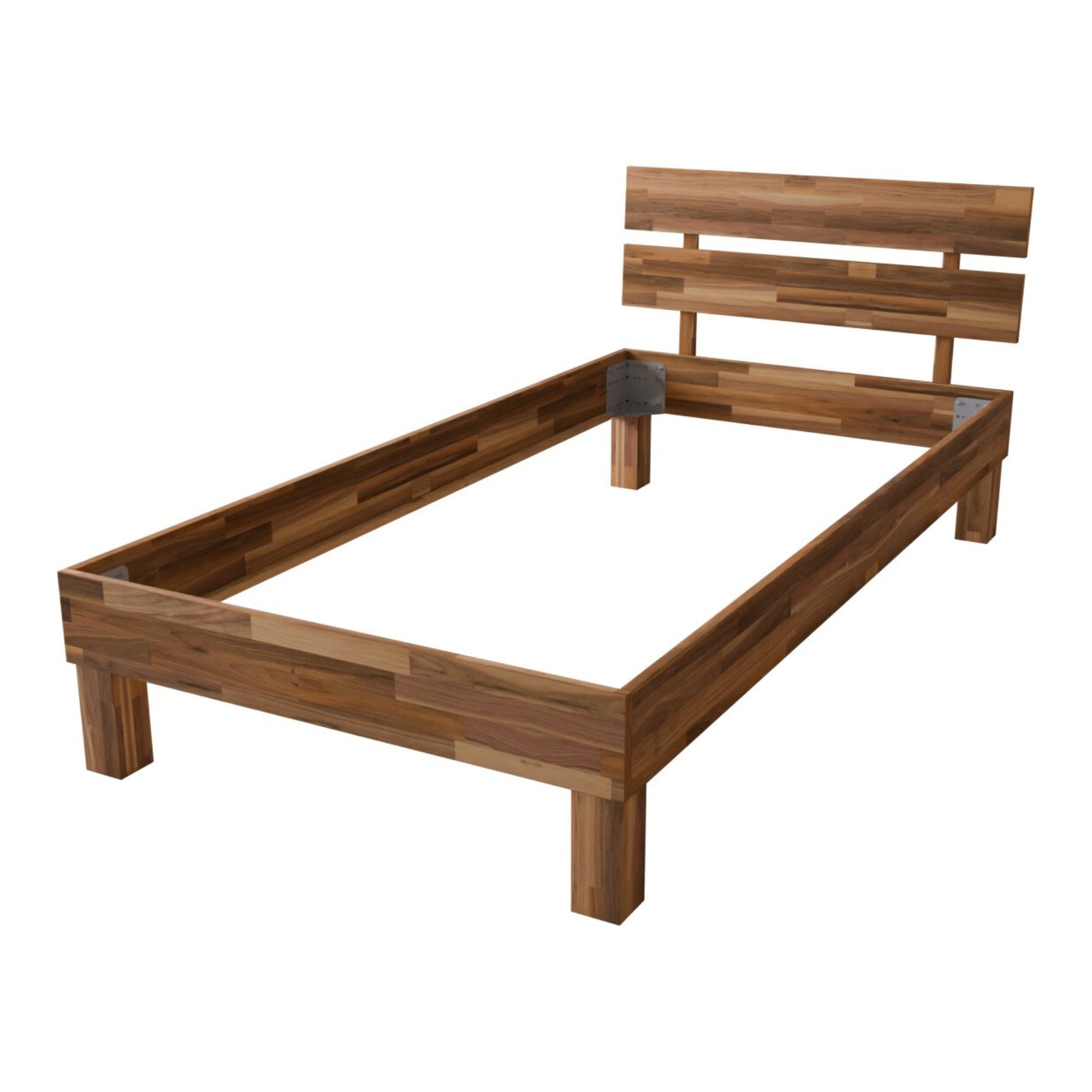 MeinMassivholz Massivholzbett PALMA Nussbaum (Verfügbar als Einzelbett & Doppelbett), Bettgestell mit Kopfteil, Natur geölt, Made in Germany