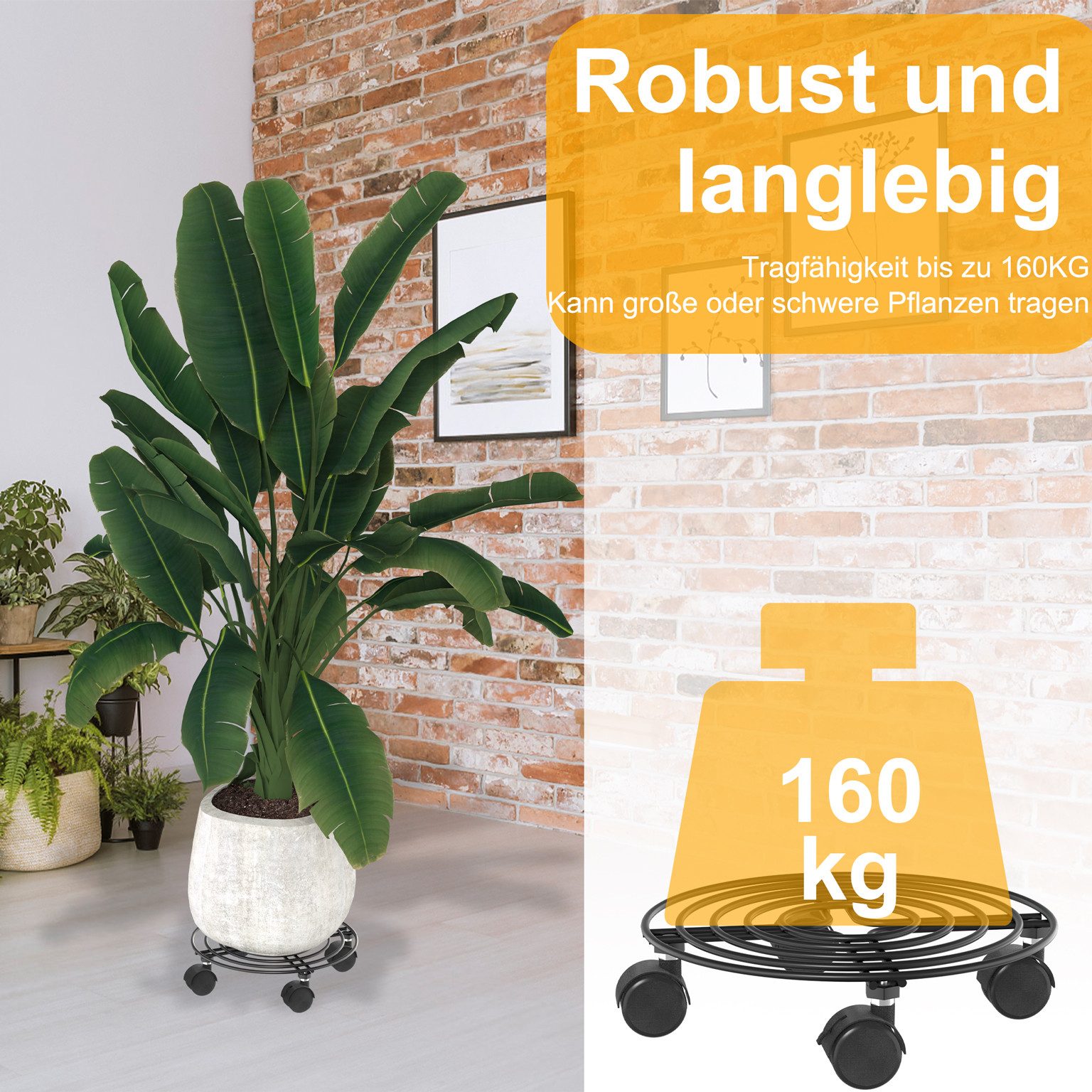FIVMEN Pflanzenroller Rollbrett Pflanzen Metall Blumenroller Pflanze Caddy mit Rädern, Pflanzkübel für Pflanzen Innenbereich Außenbereich Haus und Garten