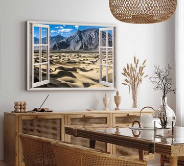 Sinus Art Leinwandbild Wandbild 120x80cm Fensterbild Wüste Berge blauer Himmel Sand Sanddünen, (1 St)