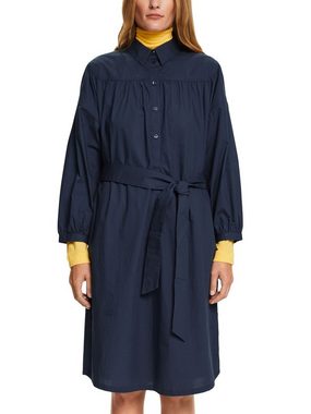 Esprit Collection Midikleid Hemdblusenkleid mit Bindegürtel, 100 % Baumwolle