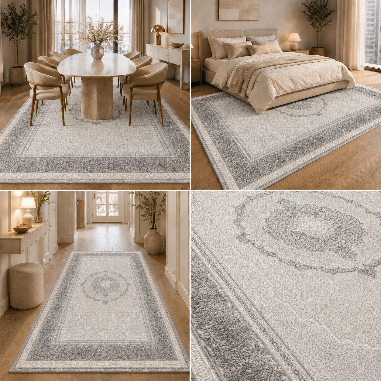 Carpetilla Designteppich Designer Teppich kurz Flor Wohnzimmer Klassisch Orient L.Grau, rechteckig, Höhe: 13 mm, Wohnzimmer