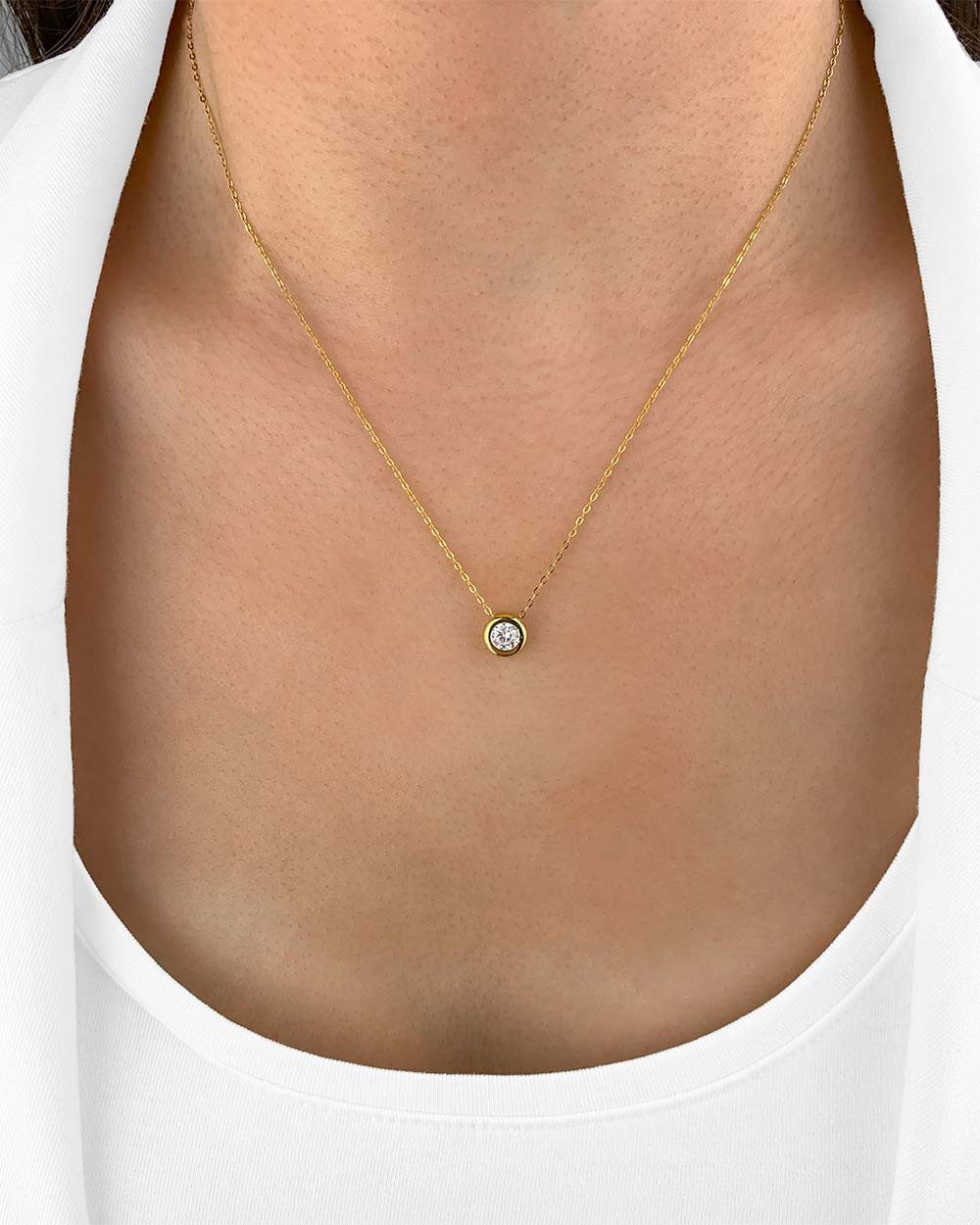 DANIEL CLIFFORD Kette mit Anhänger 'Una' Damen Halskette Silber 925 14k vergoldet Solitär Anhänger (inkl. Verpackung), vergoldete Halskette Collier 45cm mit run – Bild 5 von 5