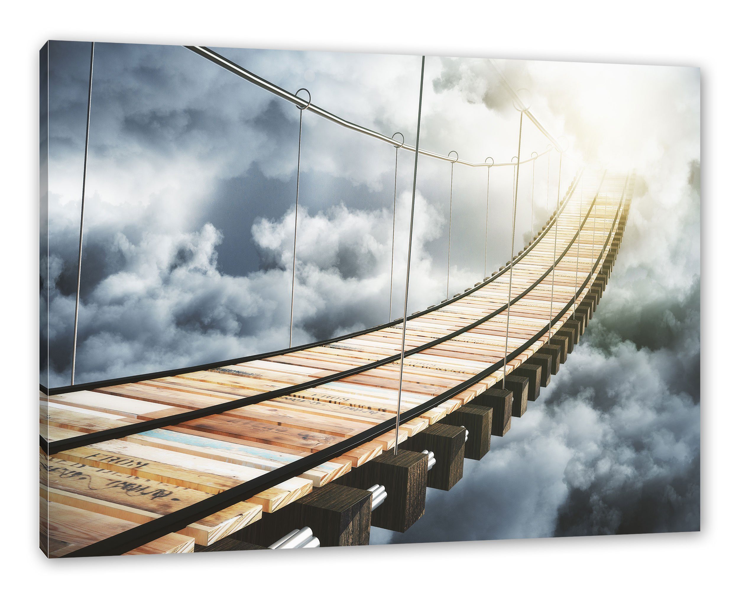 Pixxprint Leinwandbild Hölzerne Brücke in den Wolken, Hölzerne Brücke in den Wolken (1 St), Leinwandbild fertig bespannt, inkl. Zackenaufhänger