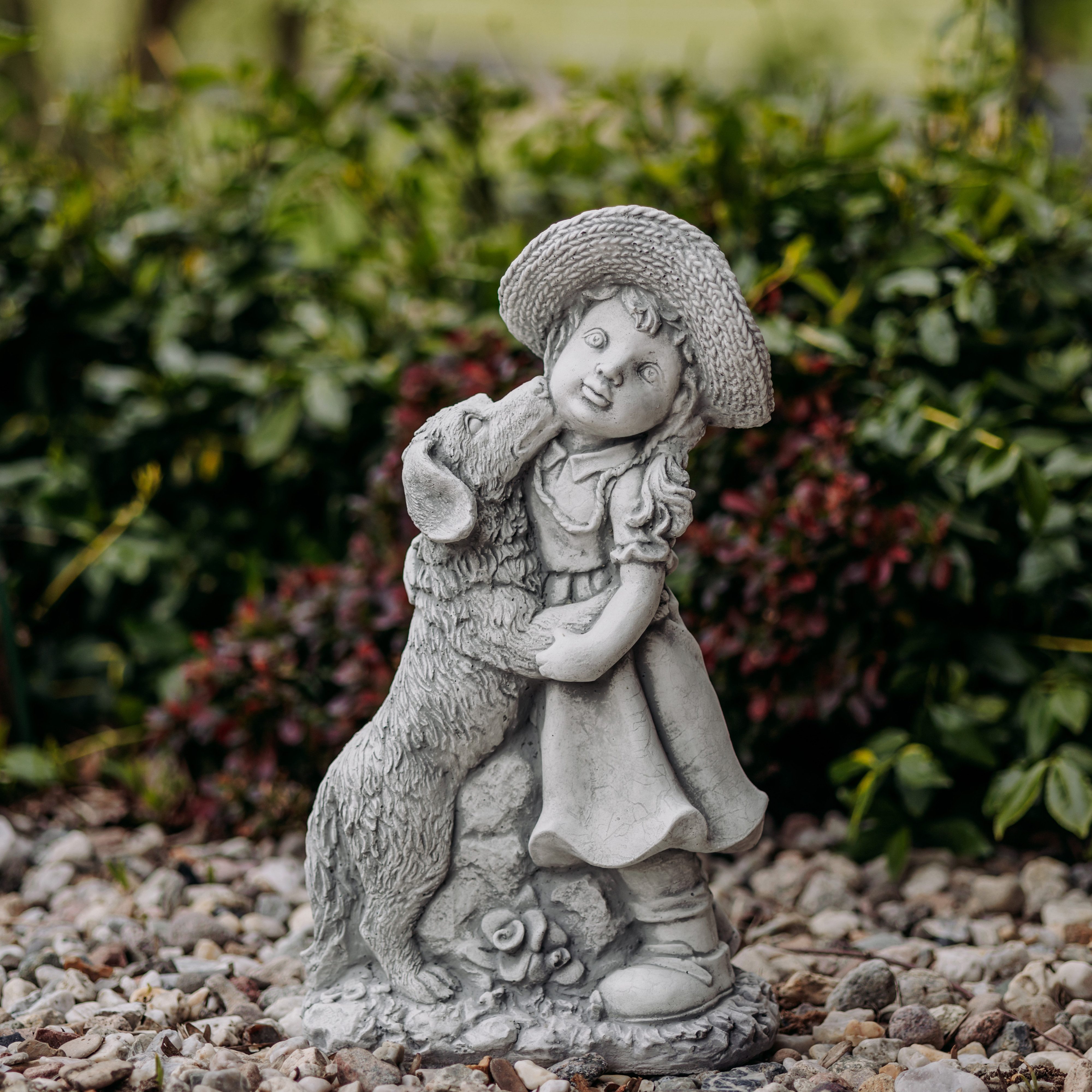 gartendekoparadies.de Gartenfigur Mädchen mit Hund, Steinfigur, H. 47 cm, 13 kg, Frostsicher