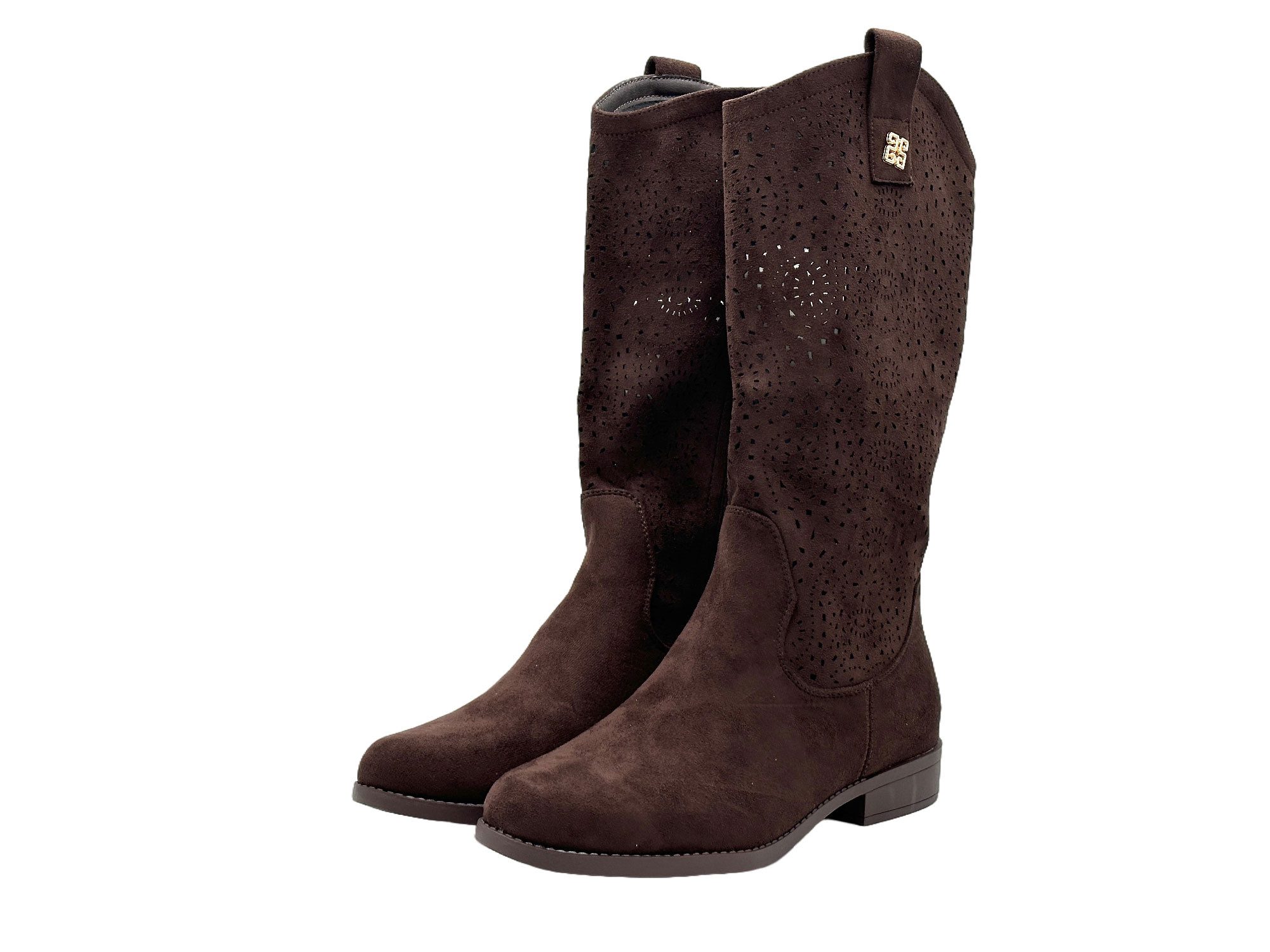 Nowaland Damen Stiefel mit Lochmuster und Blockabsatz Stiefel Dekoratives Lochmuster · Atmungsaktiv · Bequemer Blockabsatz