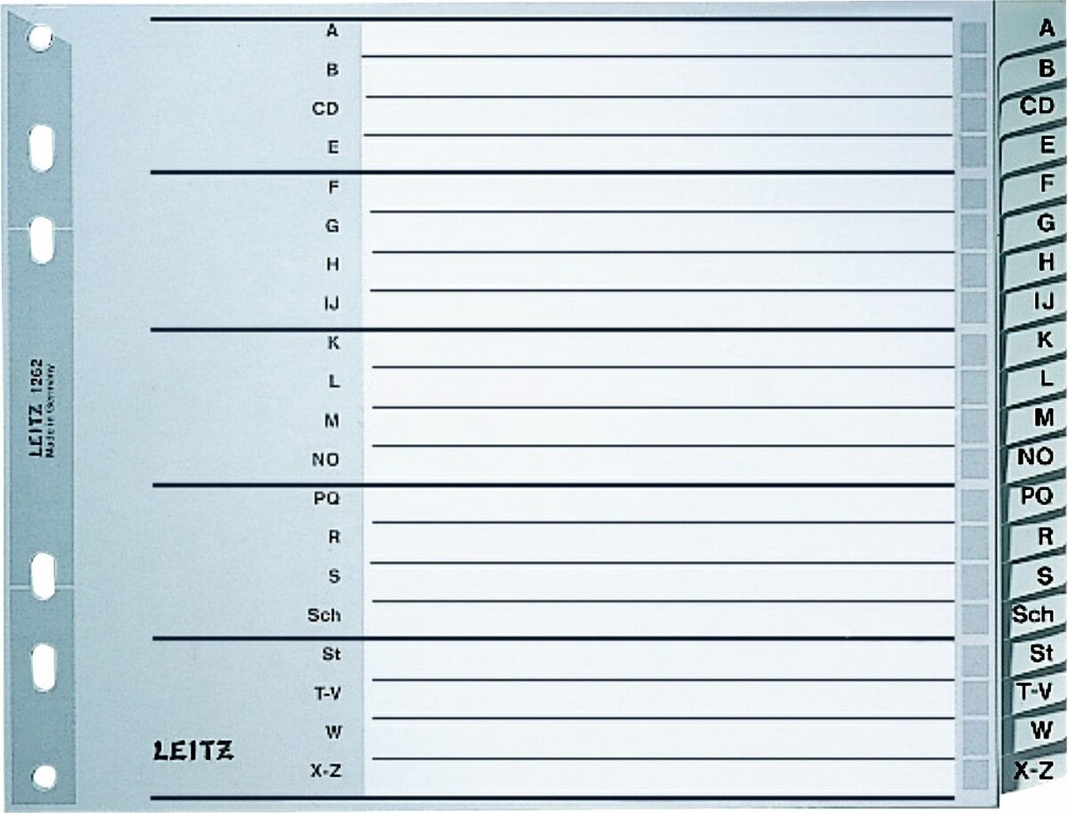 LEITZ Aktenordner Register A4 A-Z PP grau halbe Höhe