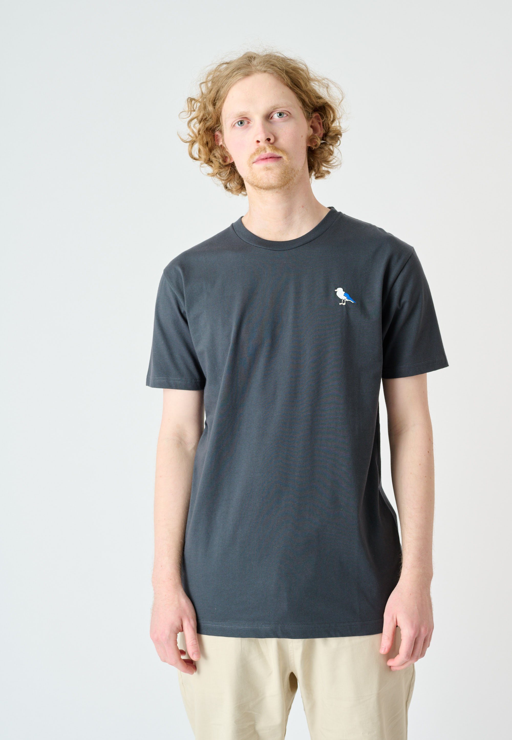 Zeitlich begrenzter Shop Cleptomanicx T-Shirt Embro mit Gull-Stickerei dunkelgrau-blau Gull (1-tlg)