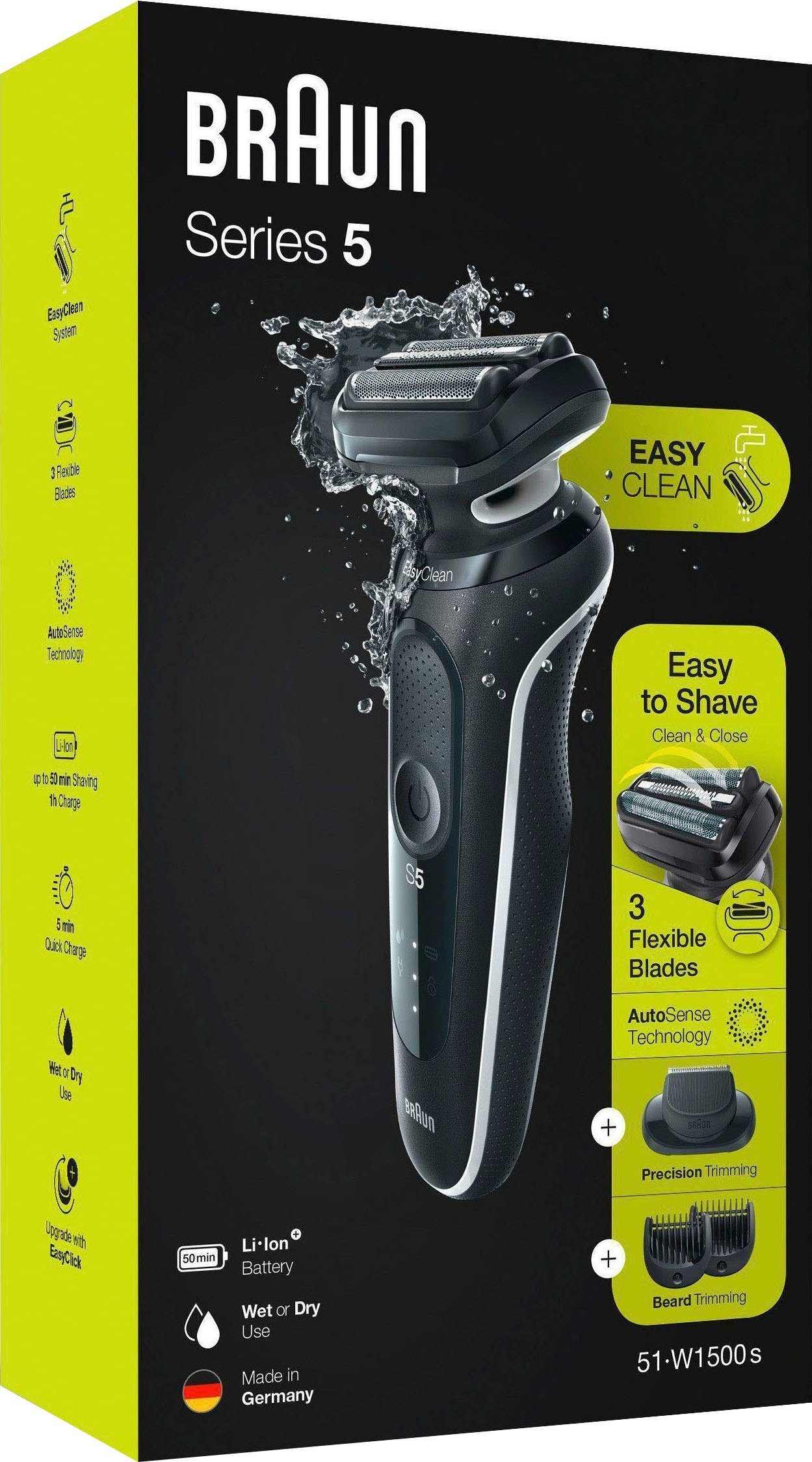 Braun Elektrorasierer Series 5 51-W1500s, 1, Wet&Dry Aufsätze: EasyClick-Barttrimmer-Aufsatz